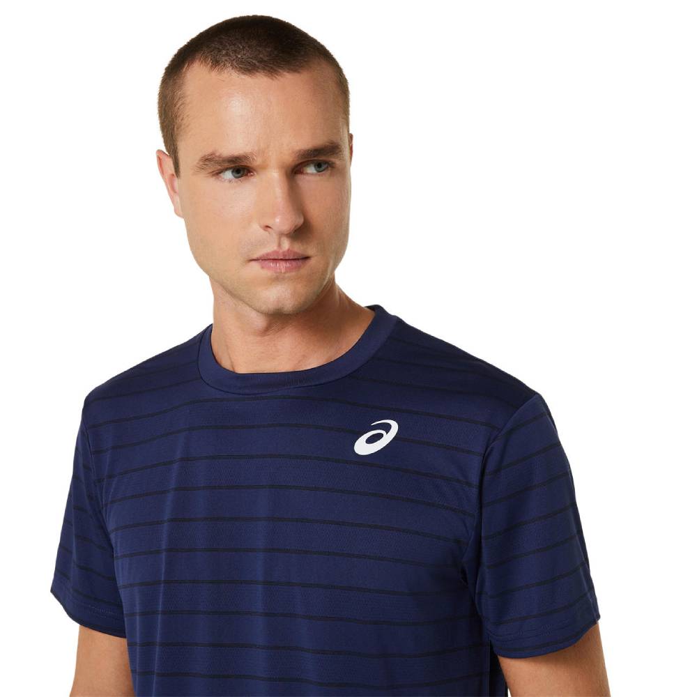 ASICS Men's Court Stripe Performance Tennis Polo Shirt - Breathable Quick-Dry Activewear (Midnight Blue) - Perfect for Tennis, Golf & Casual Wear