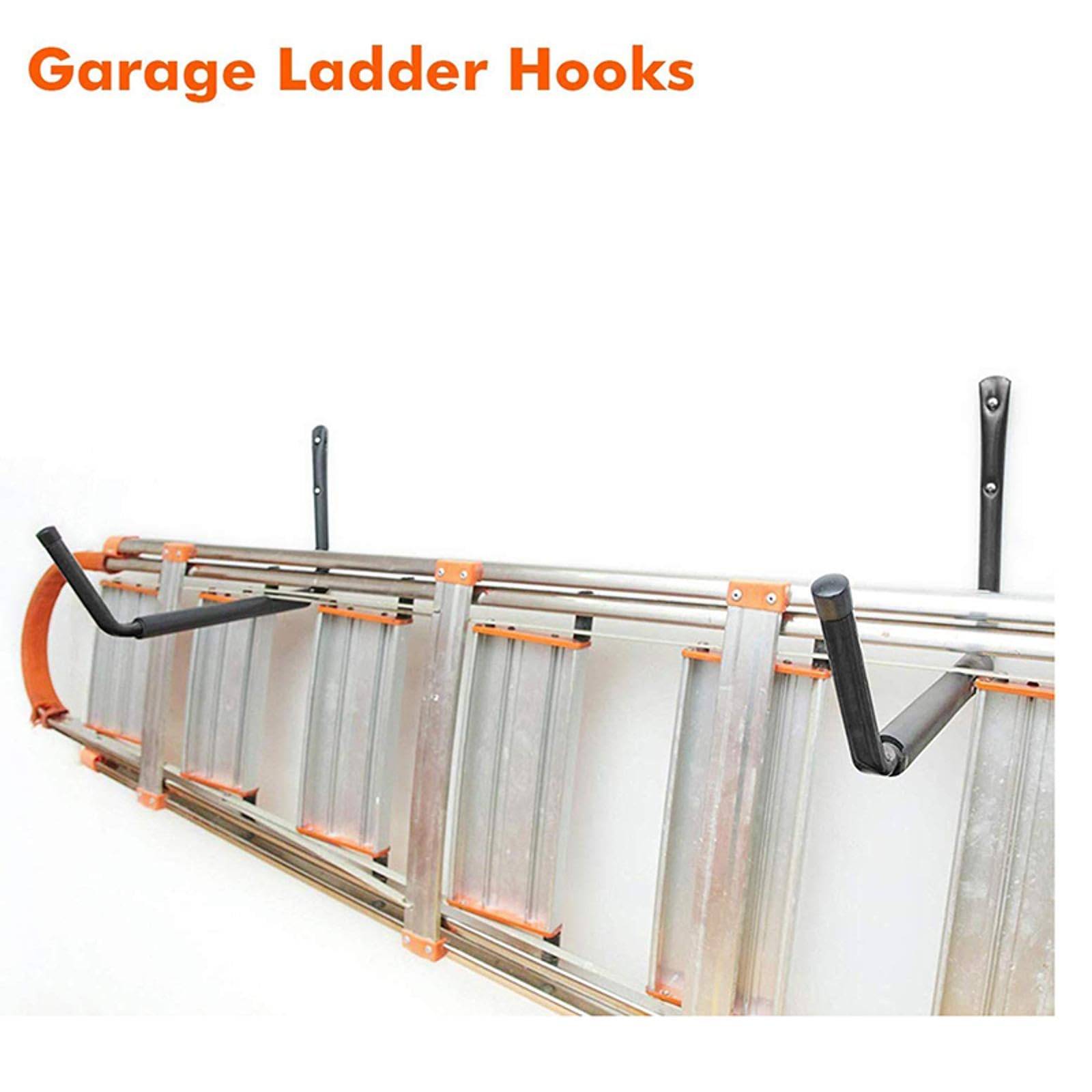 Heavy Duty Garage Hooks 4 Pack - Wall Mounted Tool Hangers for Ladders, Bikes, Ropes & Yard Tools - Includes 8 Screws & 8 Bolts - Perfect for Garage, Shed & Workshop Organization