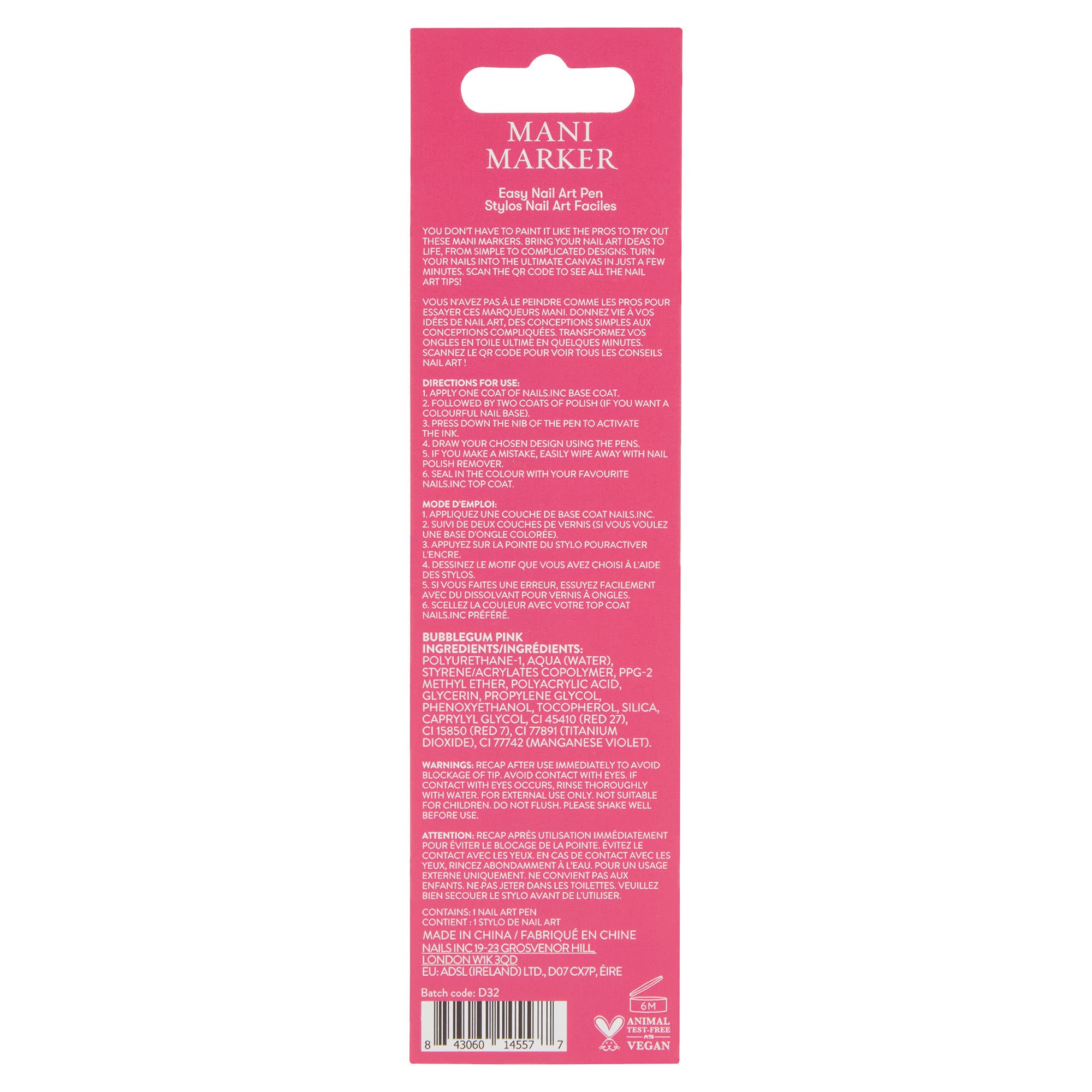 Nails.INC Bubblegum Pink Mani Marker Nail Art Pen - Quick Dry, Long Lasting Nail Polish Pen for Easy At-Home Manicures & Nail Art Designs | Perfect for Parties, Weddings & Everyday Wear
