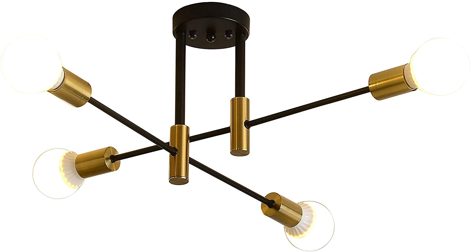 Mid Century Modern Sputnik Chandelier - 4-Light Industrial Semi Flush Mount Ceiling Fixture for Kitchen, Dining Room, Bedroom & Living Room | Vintage Space Age Lighting for Home & Office Decor
