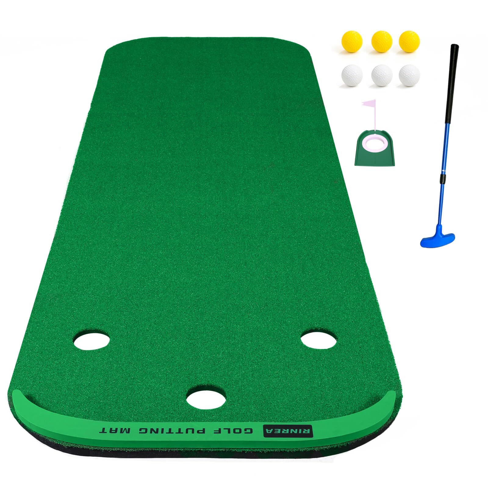 Premium Golf Putting Mat for Indoor & Outdoor Practice - Includes 1 Putter, 6 Golf Balls, Movable Cup & Border - Perfect for Home, Office & Backyard Training
