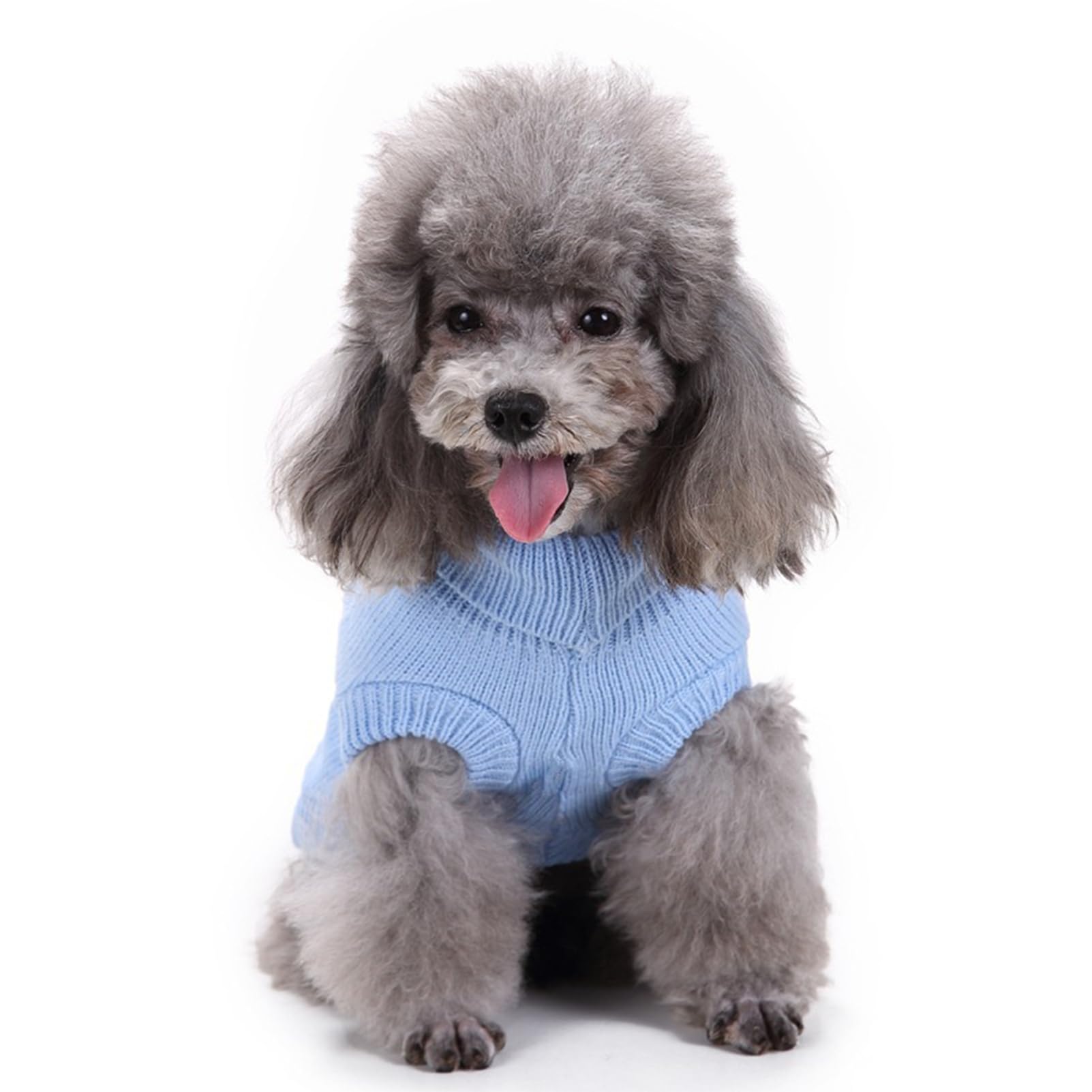 Warm Knitted Dog Sweater for Small Pets - Winter Cat & Puppy Clothes (Light Blue) - Cozy Indoor & Outdoor Wear