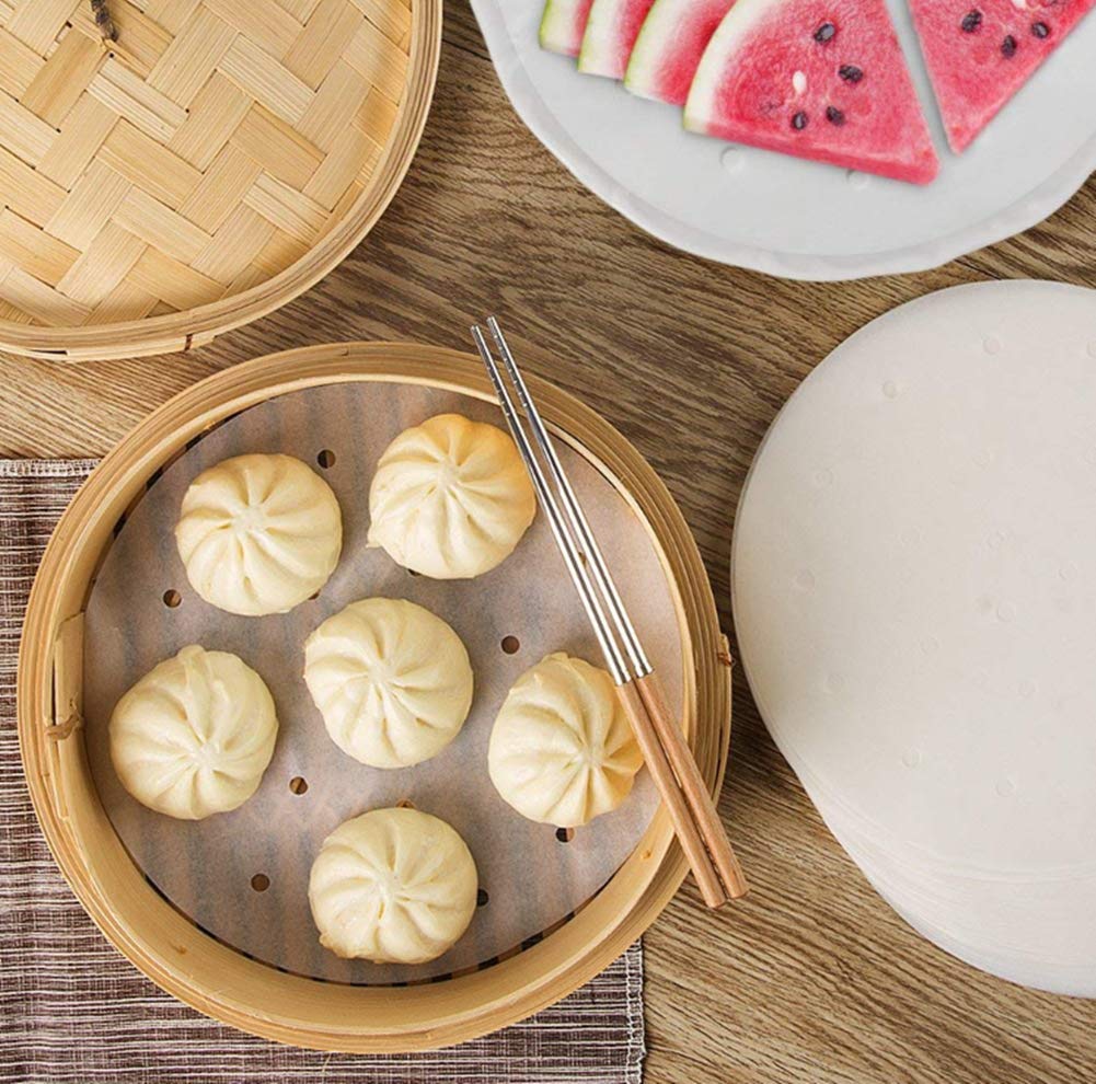 100 Pcs 6 Inch Air Fryer Parchment Paper Liners - Perforated Baking Sheets for Air Fryer, Bamboo Steamer & Cooking - Reusable & Non-Stick (7/8/9/10 Inch Options) - Perfect for Healthy Frying, Steaming Dumplings & Meal Prep