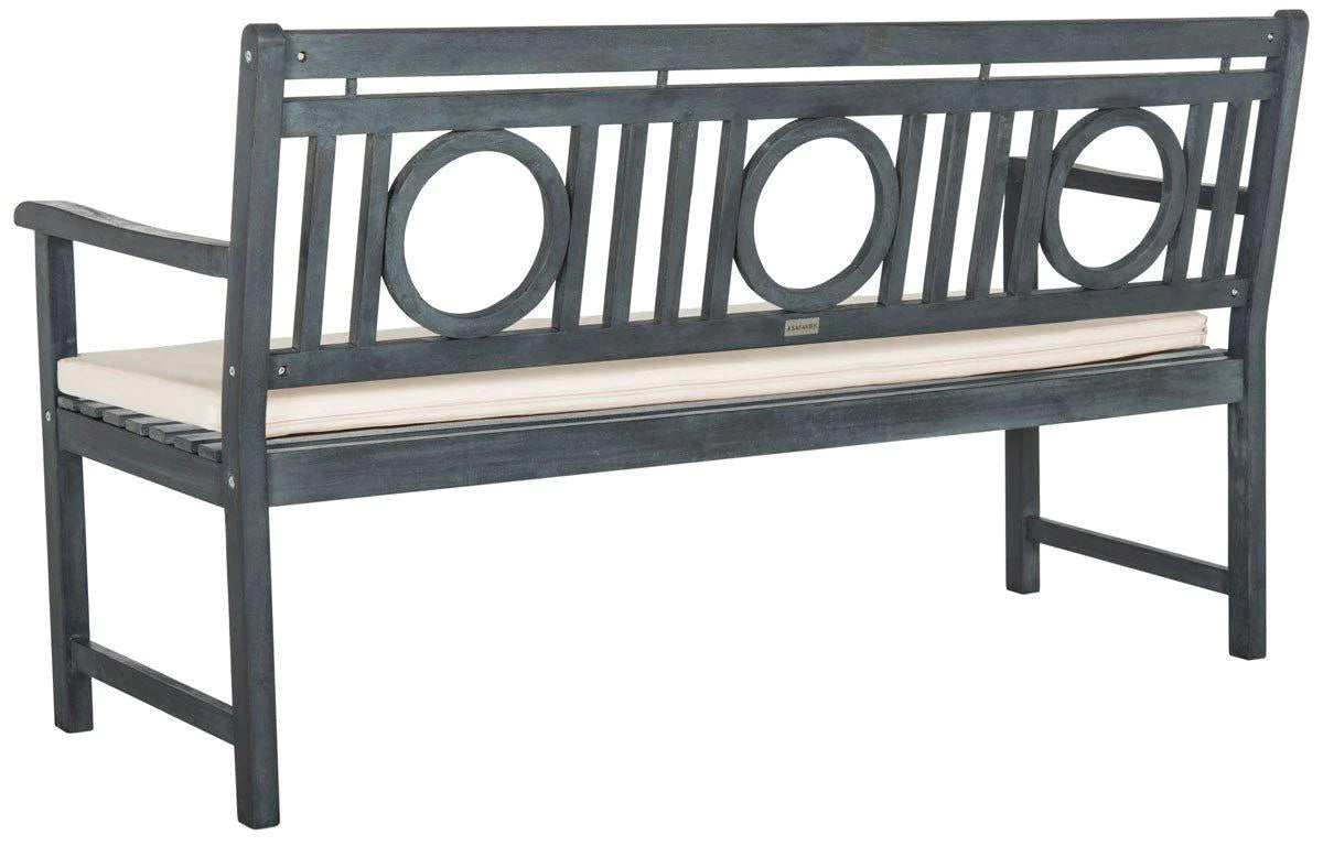 3-Seat Circle Motif Bench in Ash Grey Finish - Modern Round Wooden Sofa for Living Room, Bedroom, or Outdoor Patio Furniture