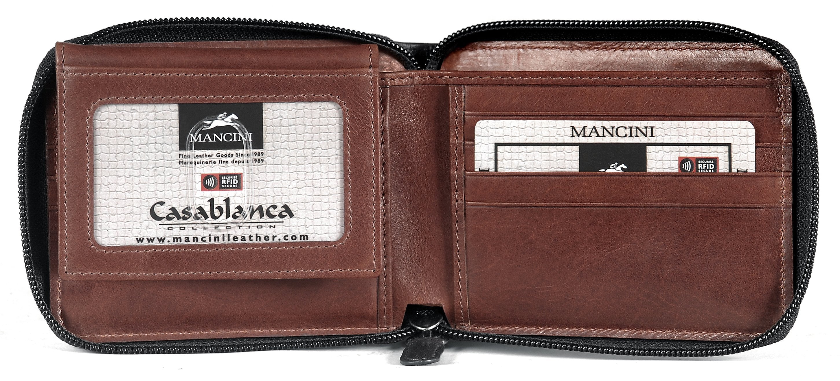 Mancini CASABLANCA Collection RFID Blocking Men's Leather Wallet with Detachable Passport Holder - Slim Bifold Credit Card Holder for Travel, Business & Everyday Use