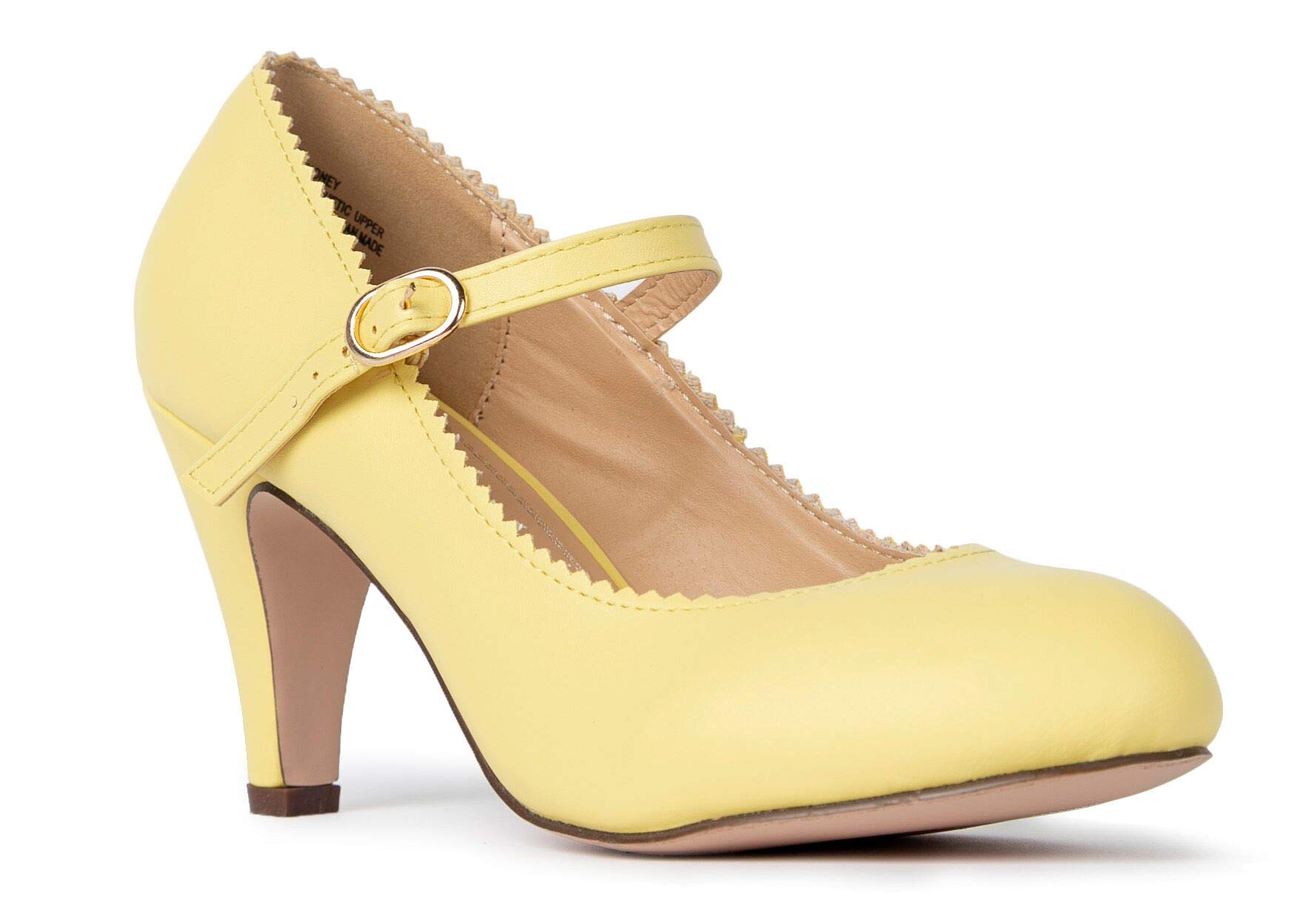 J. Adams Honey Heels for Women - Round Toe Scalloped Edge Retro Mary Jane Pumps - Vintage Mary Jane Heels for Women - Comfortable Dress Shoes for Work, Party & Wedding Occasions