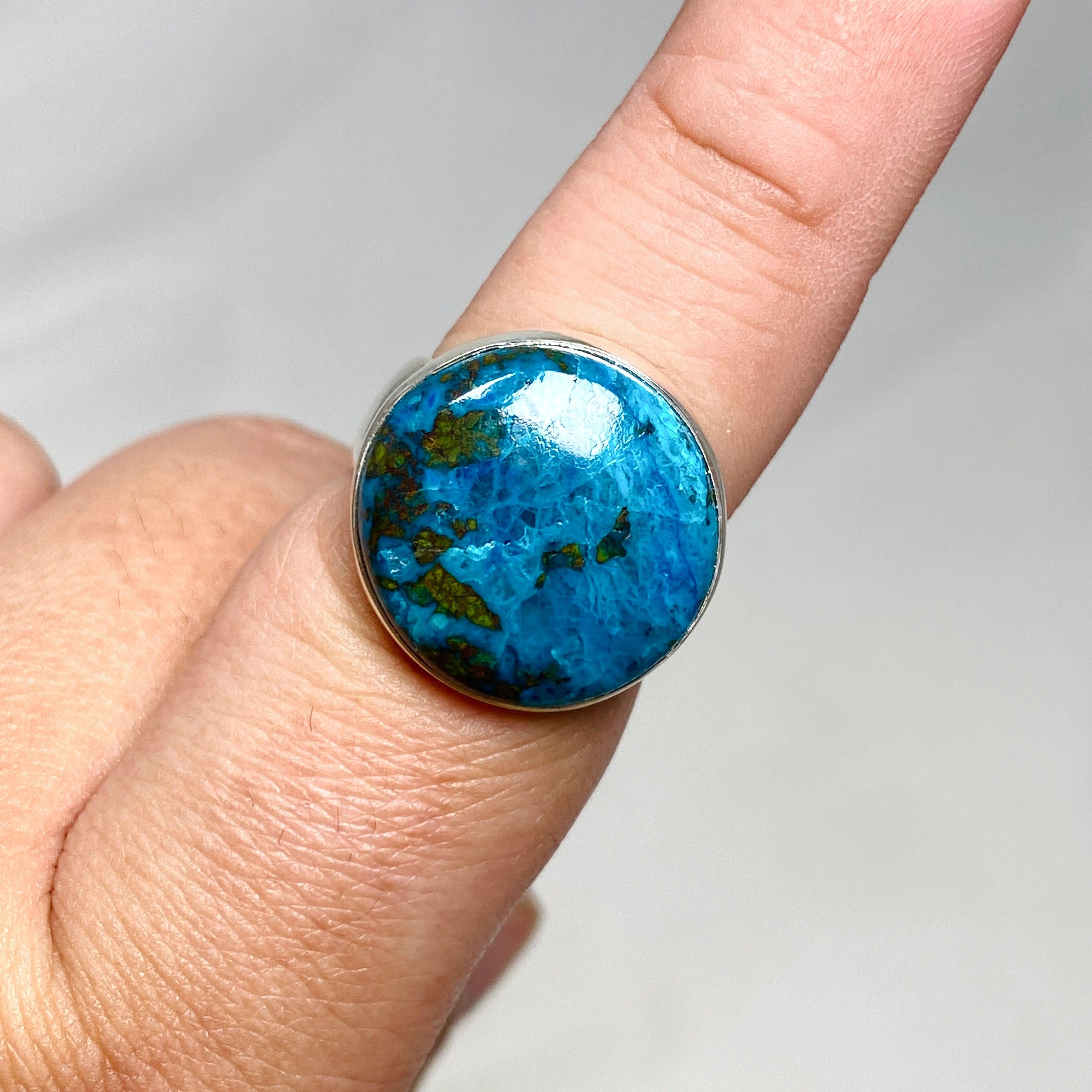 Shattuckite Round Ring Size 9 - Natural Stone Jewelry for Women | KRGJ3236 | Perfect for Boho Style, Spiritual Healing & Everyday Wear