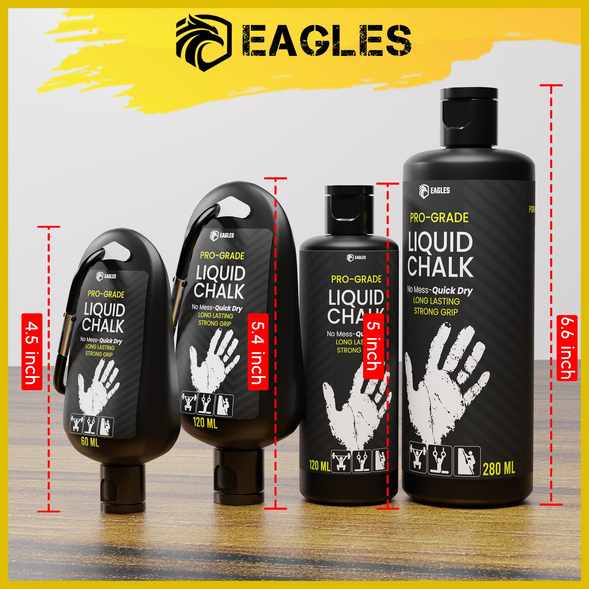 EAGLES Pro Grade Liquid Chalk 60ml (1/2/3/4 Pack) - Non-Mess Grip Enhancer for Weightlifting, Gymnastics, Rock Climbing, Pole Dancing & Workouts - Sweat-Resistant Long Lasting Sports Chalk - Perfect for Gym, Home Training & Outdoor Fitness Activities