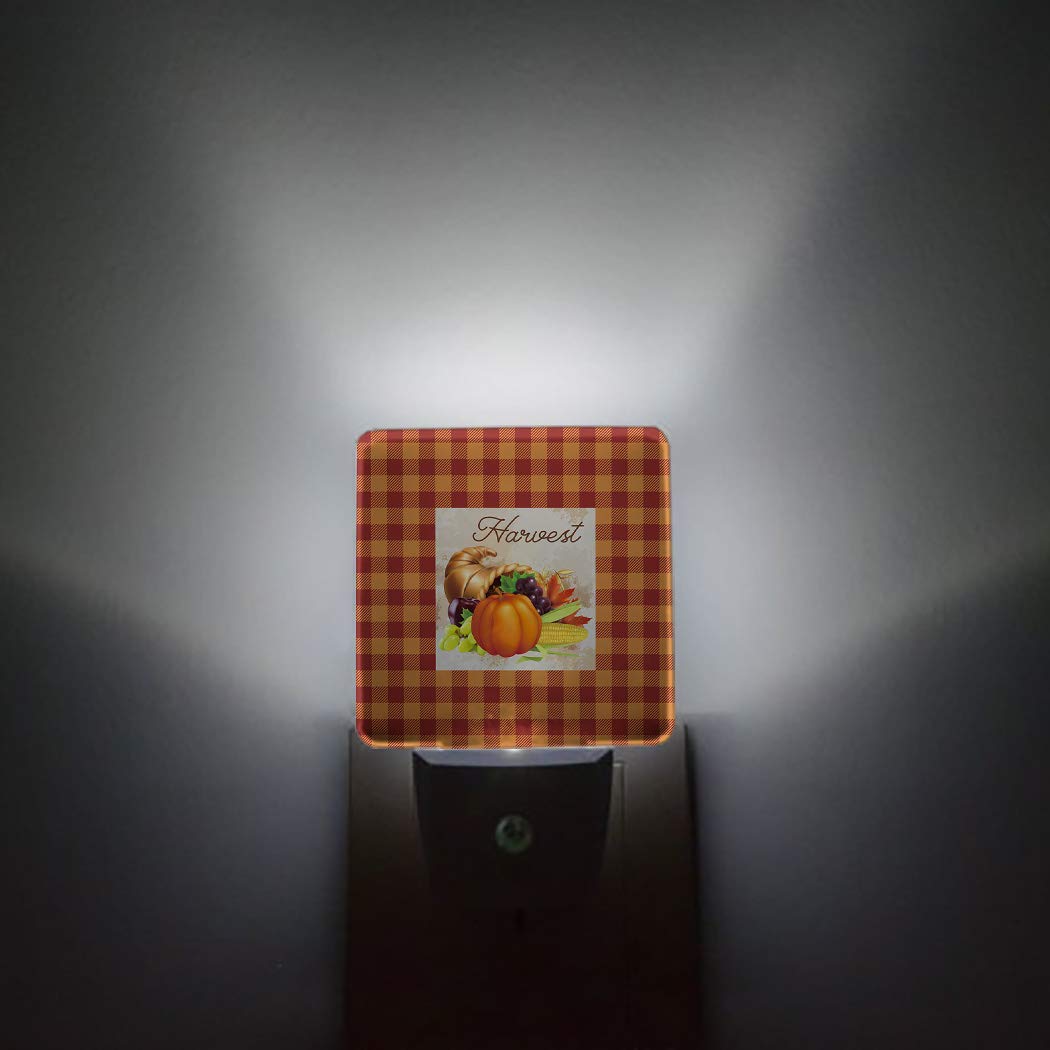 Autumn Harvest Orange Plaid LED Night Light for Kids - Plug-in Wall Nightlight with Dusk-to-Dawn Sensor - Perfect for Nursery, Bedroom, Bathroom, Hallway & Stairs - Soothing Baby Night Light for Safe Home Decor