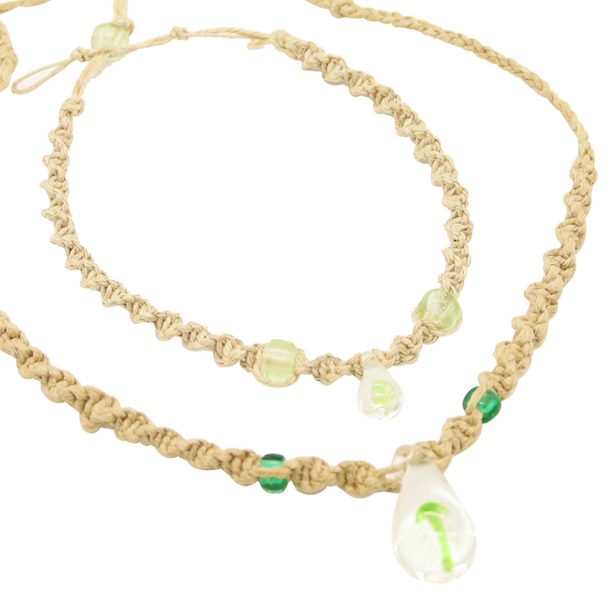 Bohemian Psychedelic Mushroom Jewelry Set - Hemp Choker Necklace & Braided Anklet for Women & Men | Handmade Glass Pendant Hippie Accessories for Music Festivals & Beach Outfits
