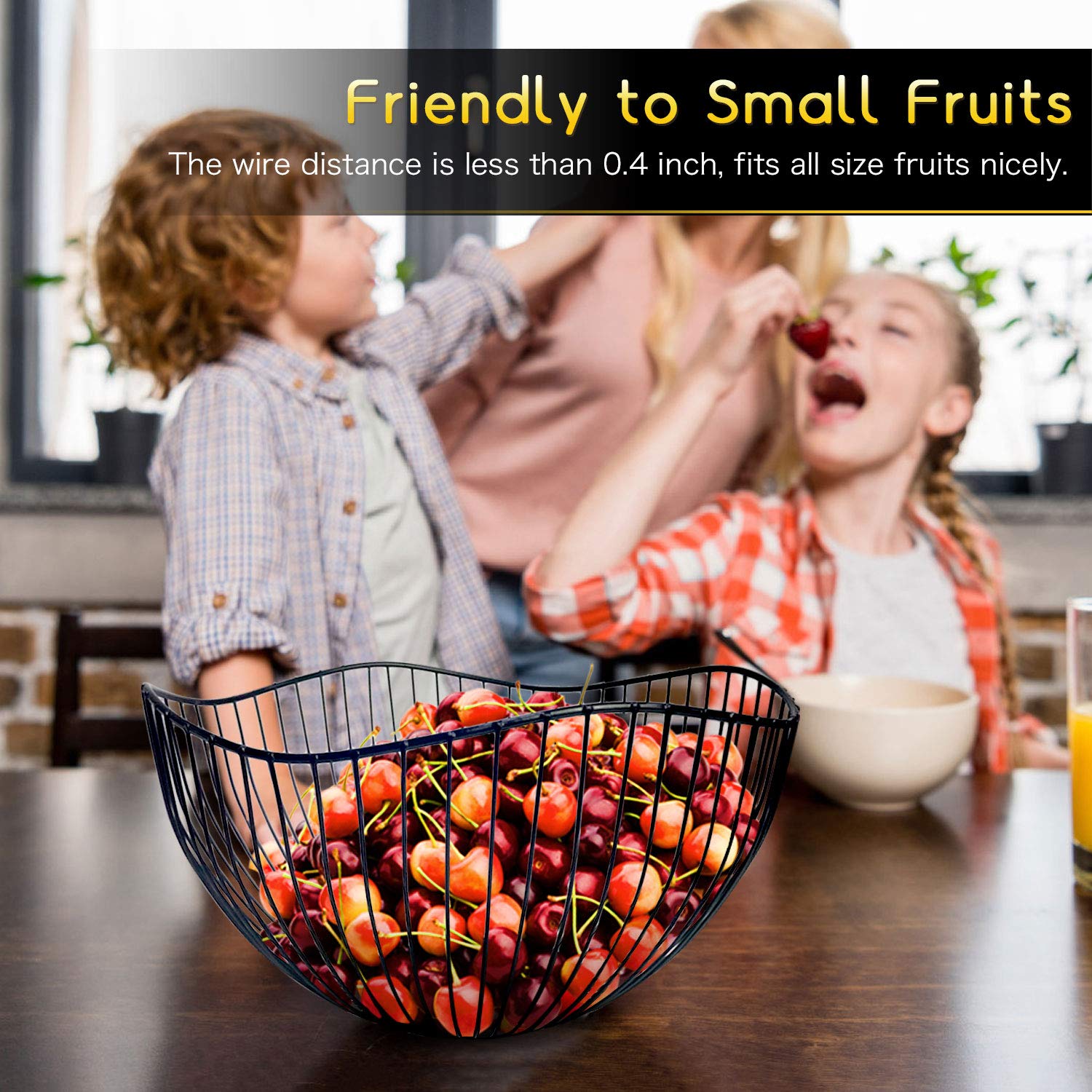 DMAR Wire Fruit Basket with Wave Design - Black Kitchen Counter Fruit Bowl for Fruits & Veggies | Perfect for Dining Table, Countertop & Pantry Organization