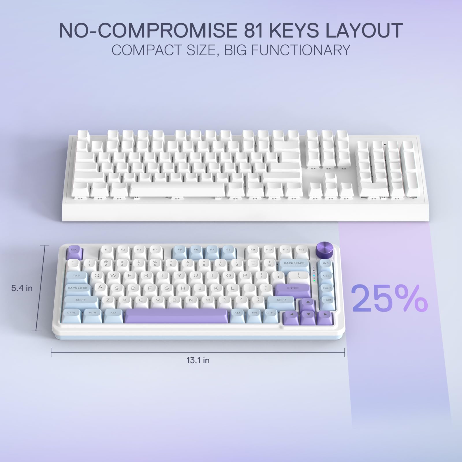 Redragon K673 PRO 75% Wireless RGB Gaming Keyboard - 3-Mode Connectivity (Bluetooth/2.4Ghz/USB-C), 81-Key Compact Mechanical Keyboard with Hot-Swap Sockets, PBT Keycaps, Dedicated Volume Knob & 5-Layer Noise Dampening for Quiet Typing | Perfect for PC Gaming, Office Work & Streaming Setup
