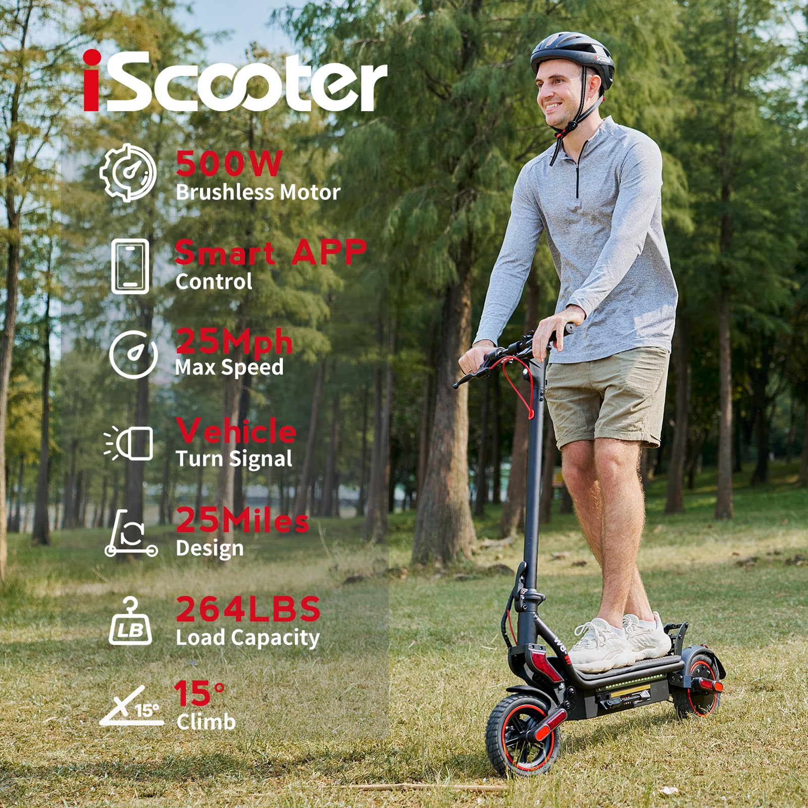 iScooter Electric Scooter for Adults - 25 MPH Max Speed, 25 Miles Range, Foldable Commuter E-Scooter with Turn Signals & 360° LED Lights - 9.3