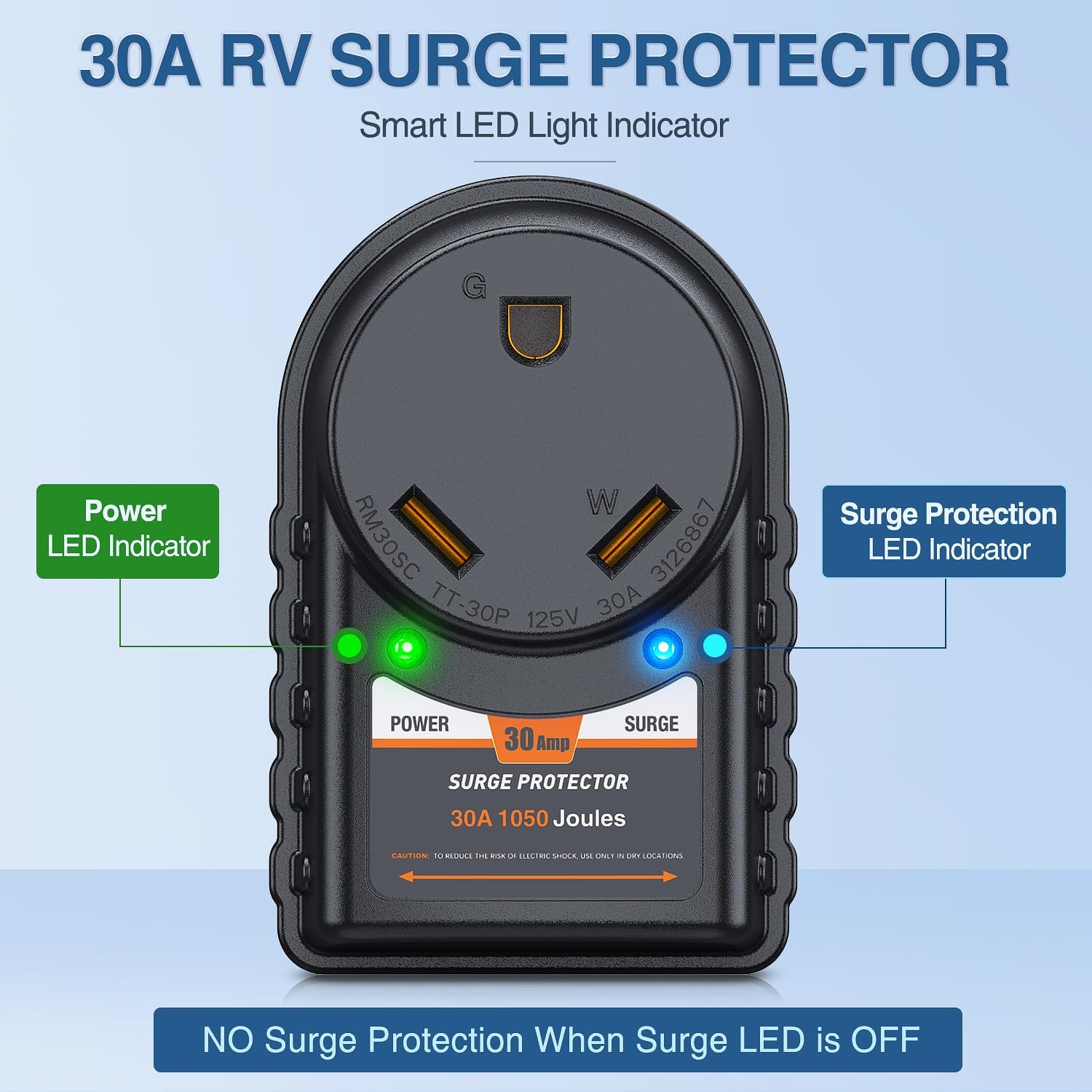 30 Amp RV Surge Protector with Power Adapter - Heavy Duty Electrical Protection for Campers & RVs - Perfect for Outdoor Camping & RV Parks