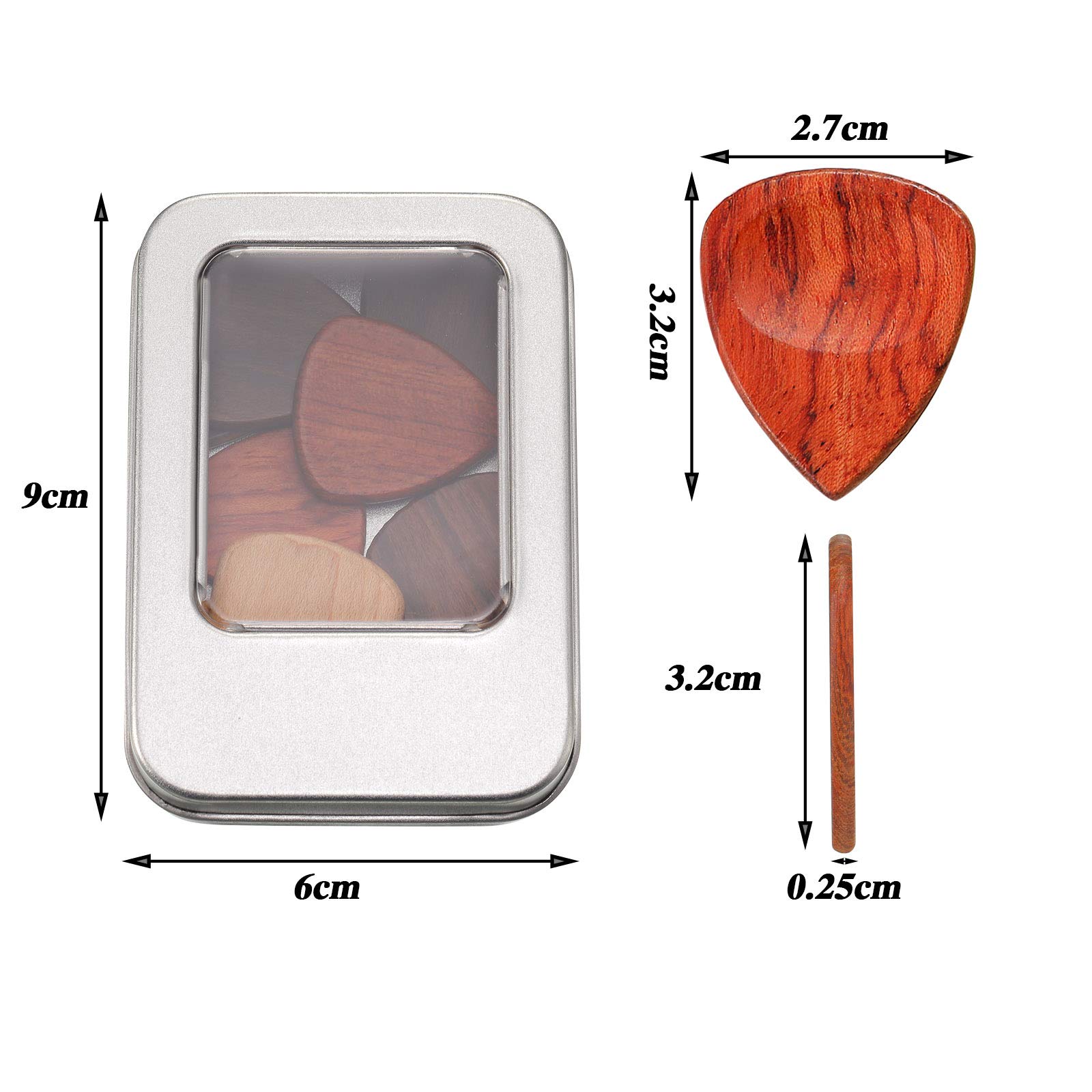 Premium 10-Piece Exotic Wood Guitar Picks Set - African Red Sandalwood, Chacate Preto, Olive Wood, Rosewood, Maple, Ebony & Golden Sandalwood - Handcrafted Wooden Plectrums for Archtop, Acoustic & Electric Guitars - Perfect for Professional Musicians & Guitar Enthusiasts