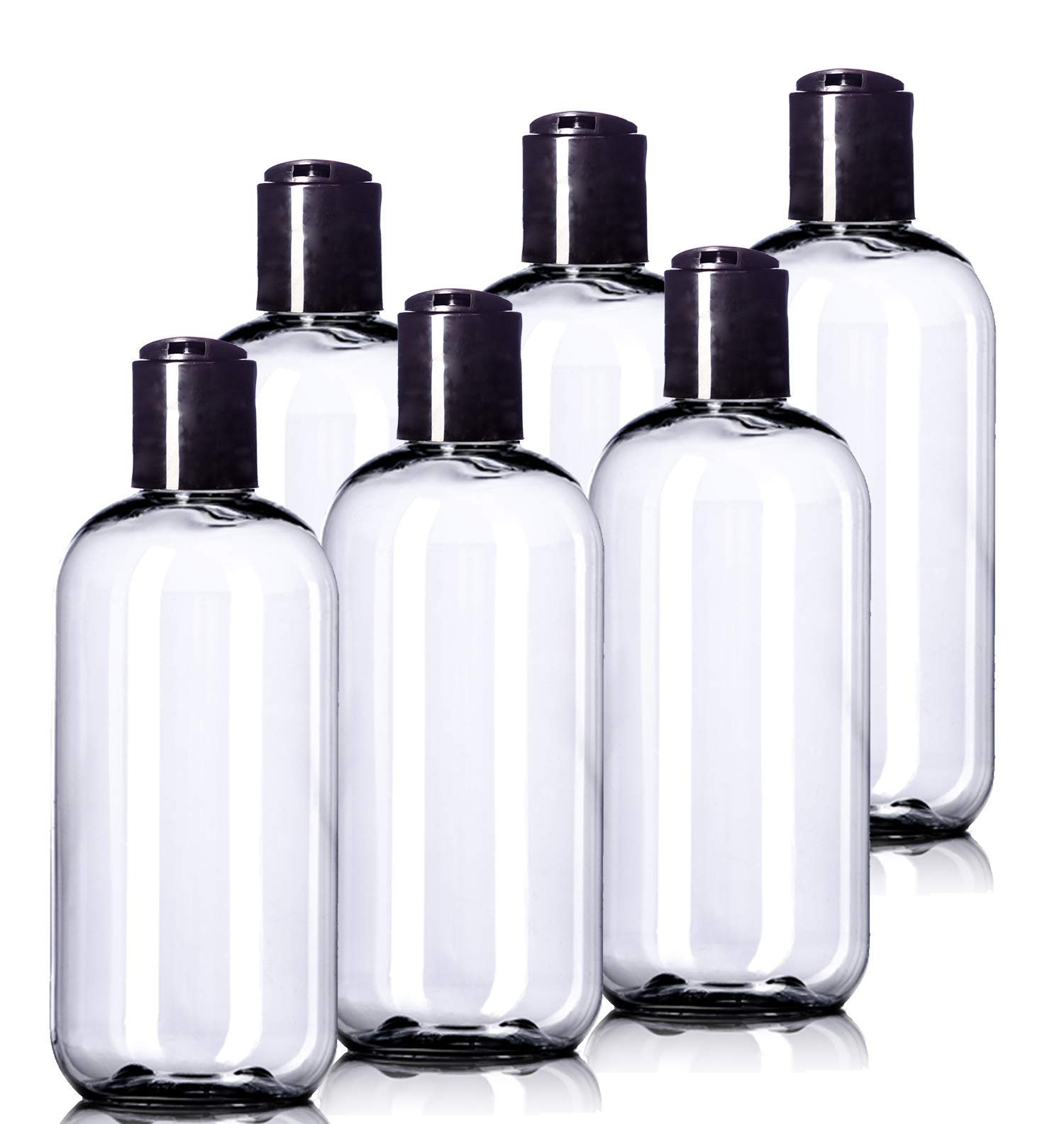 8oz BPA-Free Plastic Squeeze Bottles (6 Pack) - Clear Travel Toiletry & Shampoo Containers with Leak-Proof Disc Cap & Labels - Perfect for Gym, Camping & Airplane Liquid Storage