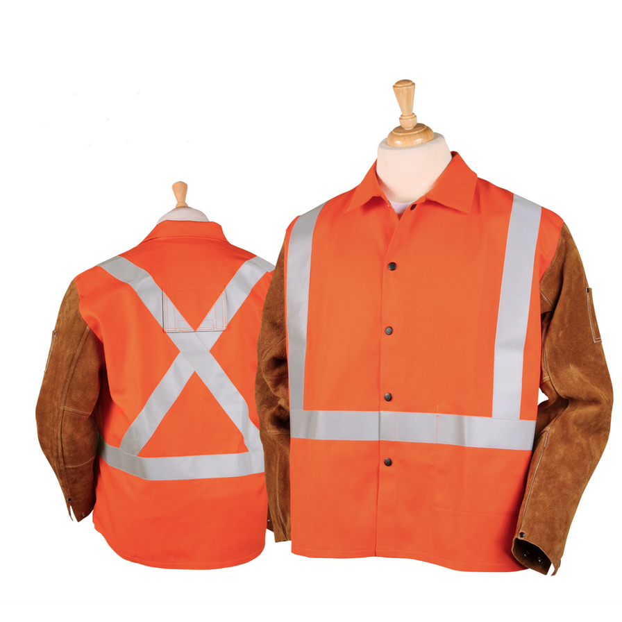 Black Stallion Hi-Vis FR Cotton/Split Cowhide Safety Jacket JH1012 OR - Durable Workwear for Construction & Outdoor Safety