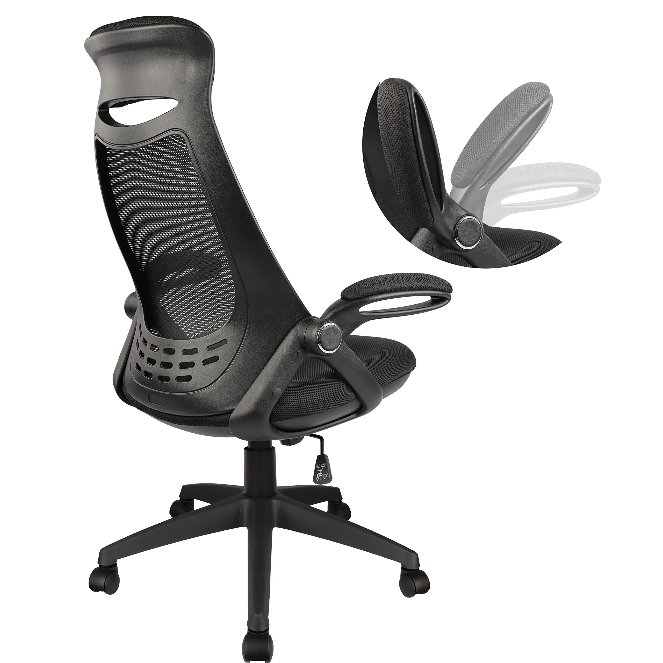 Ergonomic Office Chair with Lumbar Support & Headrest - High Back Mesh Computer Desk Chair for Home & Executive Use, Adjustable Flip-Up Arms, Black - Perfect for Long Work Hours & Gaming Sessions