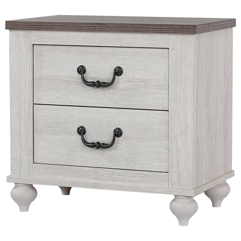 BOWERY HILL 2-Drawer Farmhouse Nightstand - Gray Wooden Bedside Table for Bedroom, Rustic Home Decor - Perfect for Storage & Display in Master Bedroom, Guest Room or Living Space