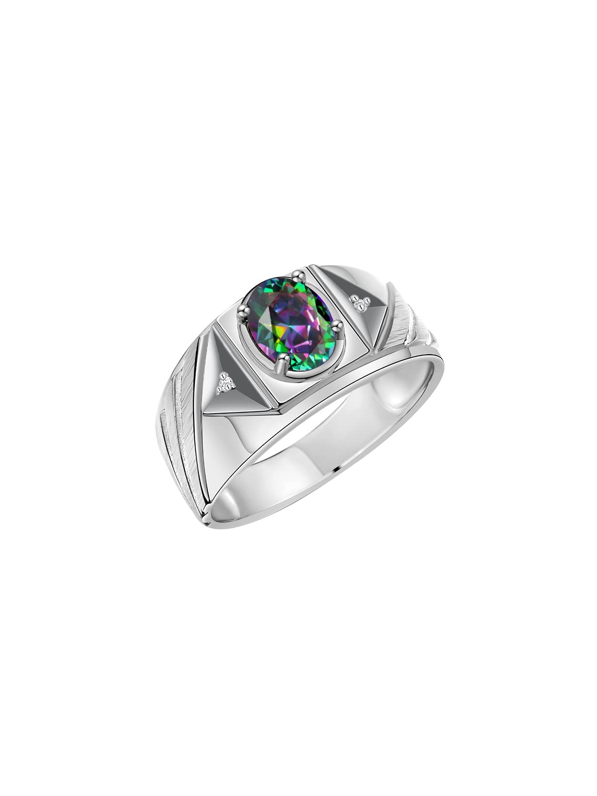 Rylos Men's Sterling Silver Designer Rings - 8x6MM Oval Gemstone & Diamond Accents Birthstone Rings for Men (Sizes 8-13) | Classic Wedding Band, Anniversary Gift, Birthday Jewelry for Him