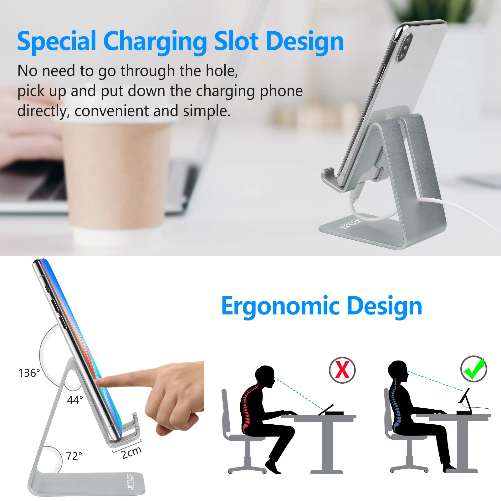 Urmust Phone Stand for iPhone 15 14 13 12 & Tablets - Desk Holder for Work & Video Calls