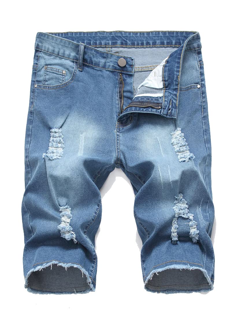Litteking Men's Ripped Jean Shorts - Distressed Denim Shorts for Men with Pockets | Casual Summer Short Pants for Beach, Travel & Streetwear Fashion
