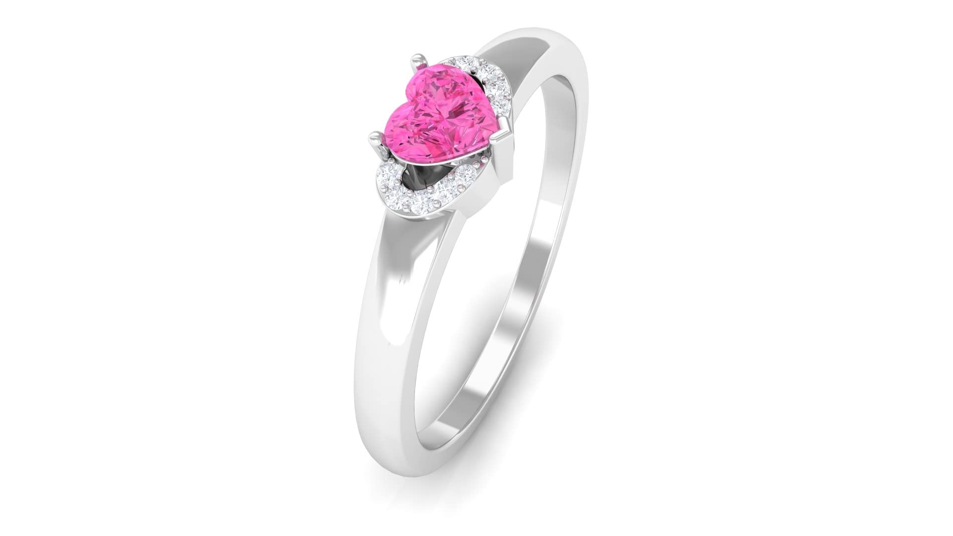 Natural Pink Sapphire Promise Ring for Women - 4mm Heart-Shaped Pink Sapphire & Diamond Ring in 14K Solid Gold | Perfect for Anniversaries, Engagements & Romantic Gifts