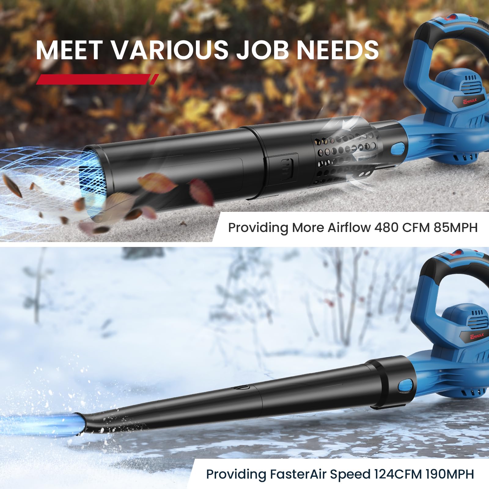 Enhulk 20V 4.0Ah Cordless Leaf Blower - 460CFM 190MPH High Power, 2-in-1 Battery Powered Blower with 6 Speed Settings, Ideal for Blowing Leaves, Yard Debris, Snow & Dust - Includes 4.0Ah Battery & Fast Charger - Perfect for Home Lawn Care, Garden Maintenance & Driveway Cleaning