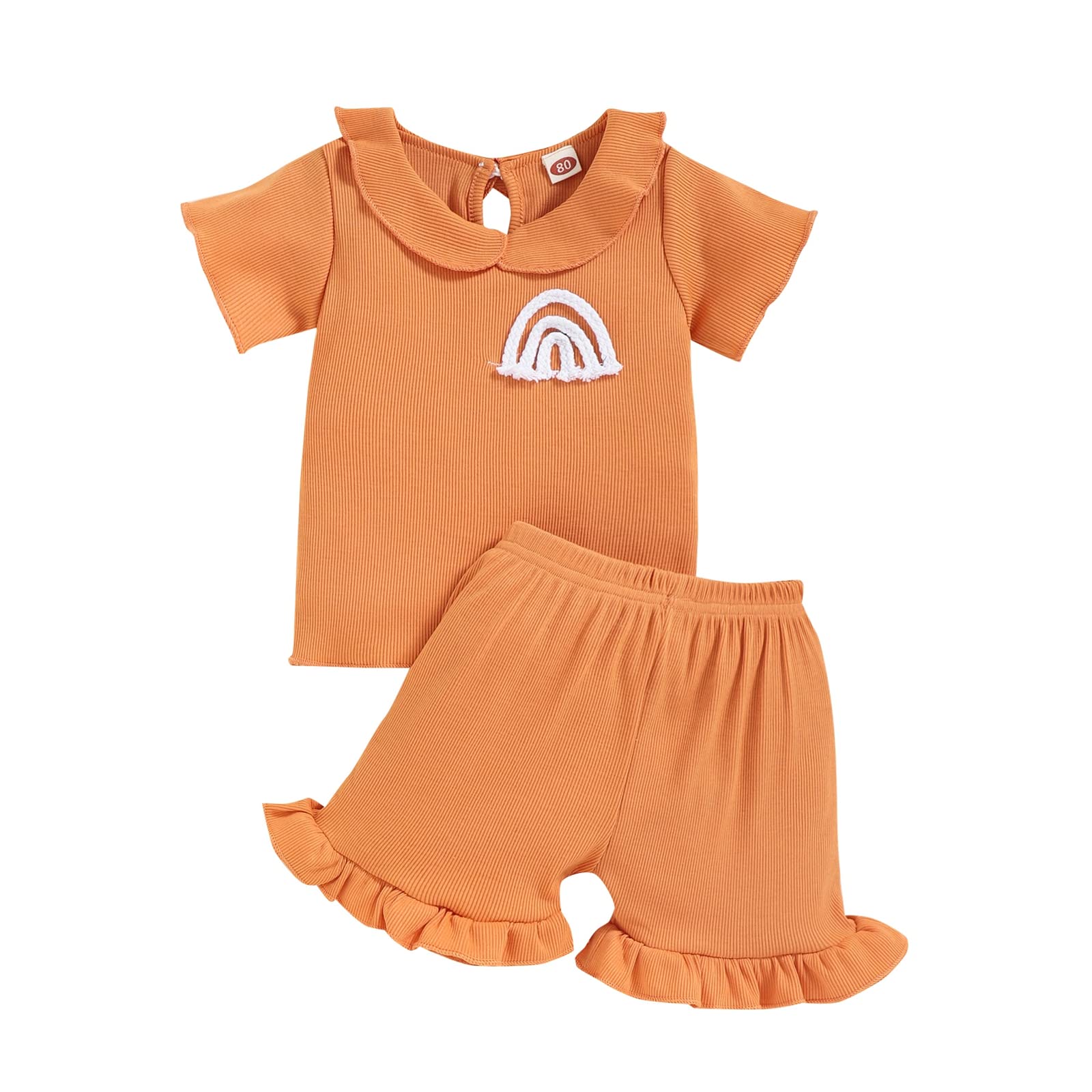 Baby Girls Cotton Ruffled Short Sleeve Shirt & Ribbed Shorts 2-Piece Summer Outfit Set - Soft & Breathable Infant Toddler Clothes for Playtime, Beach & Outdoor Activities
