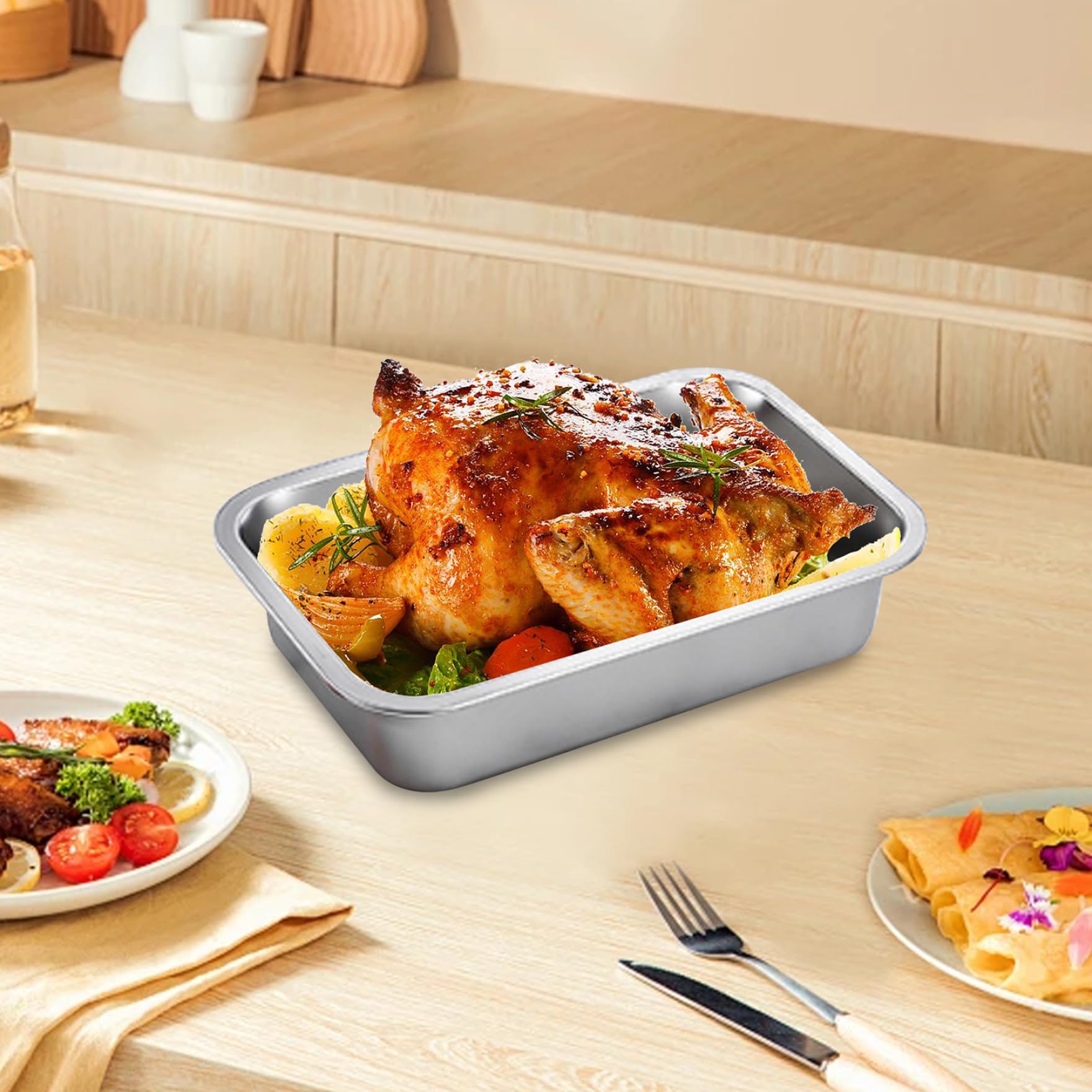 2PCS 9x13 Inch Stainless Steel Lasagna Pans - Rectangle Baking Pans for Lasagna, Brownies, Casseroles & Cookies | Stackable Deep Baking Dish | Oven & Microwave Safe | Perfect for Family Dinners, Potlucks & Holiday Baking