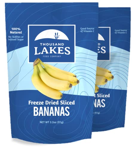 Thousand Lakes Freeze Dried Banana Slices - 2 Pack (3.2oz Each, 6.4oz Total) | No Sugar Added, No Oils, 100% Natural Fruit | Perfect for Smoothies, Baking & Healthy Snacking