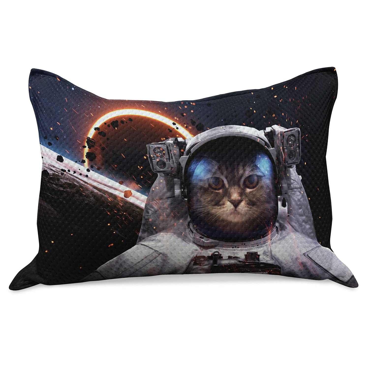 Ambesonne Space Cat Knitted Quilt Pillow Cover - Astronaut in Comet Galaxy Outer Space Art Print - Standard Queen Size 30x20 Inches - Dark Blue & White - Perfect for Bedroom Decor, Living Room Throw Pillow, and Gift for Space Lovers