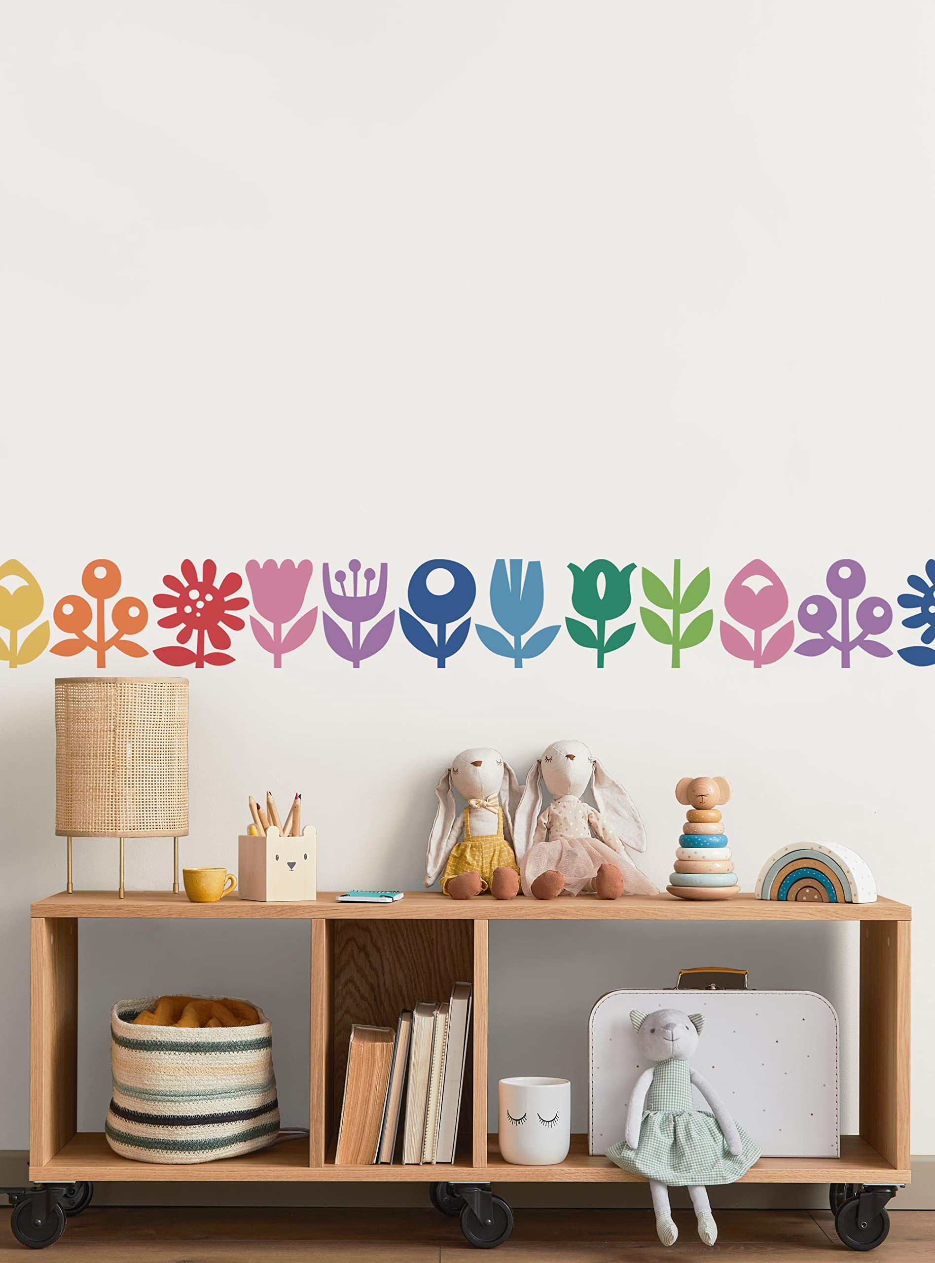 Fun Flowers Peel and Stick Wallpaper - Rainbow Color Removable Wallpaper for Bedroom, Nursery, Living Room Decor | Easy DIY Home Decoration & Wall Covering