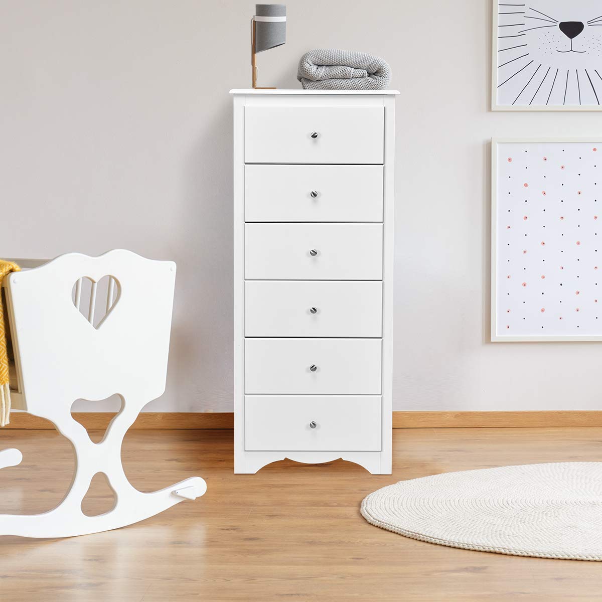 Giantex 6-Drawer Wooden Dresser - Tall Storage Cabinet for Clothes Organizer, White - Perfect for Bedroom, Hallway & Entryway Furniture - Ideal for Home Organization & Small Space Storage