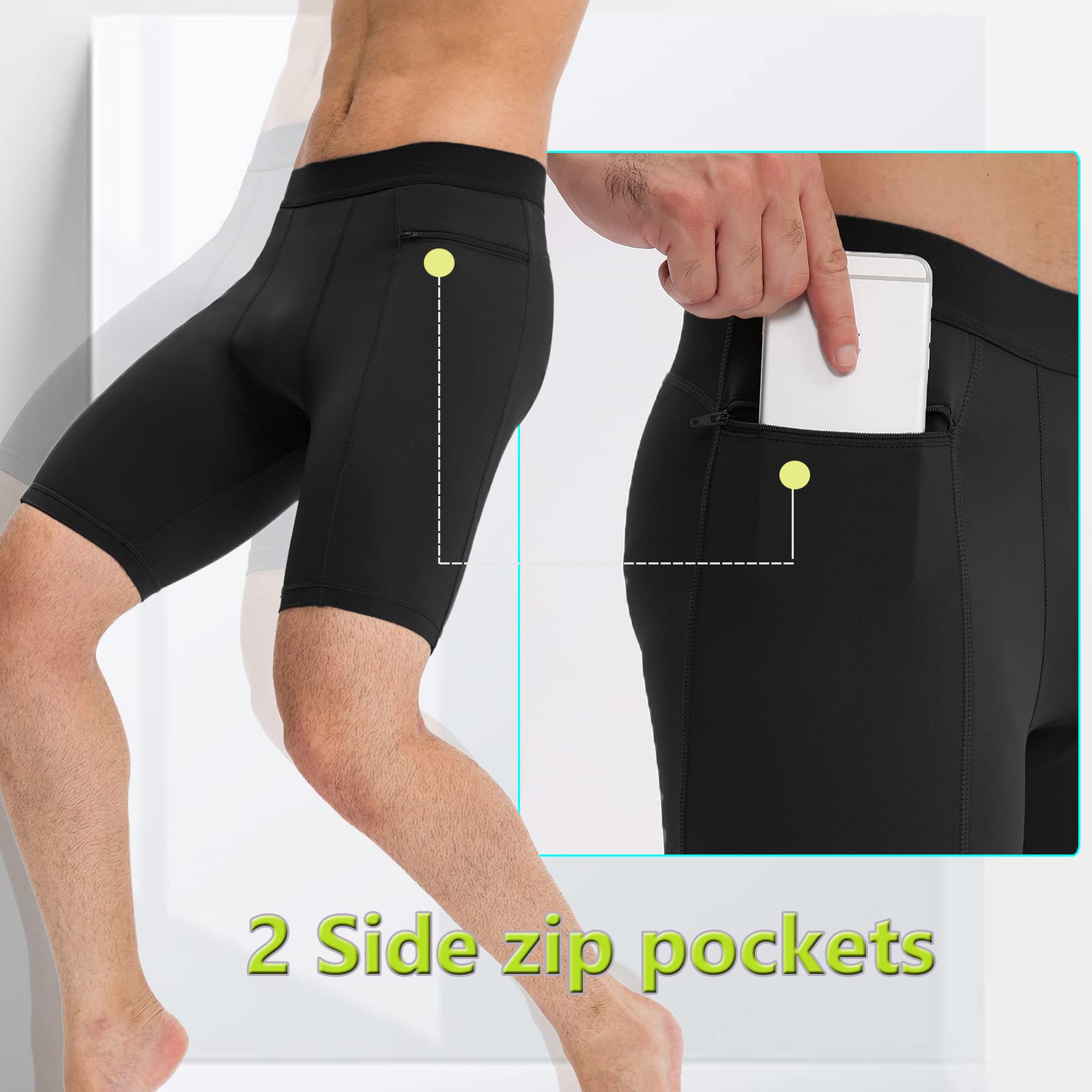 1/3 Pack Men's Compression Shorts with Zip Pockets - 8