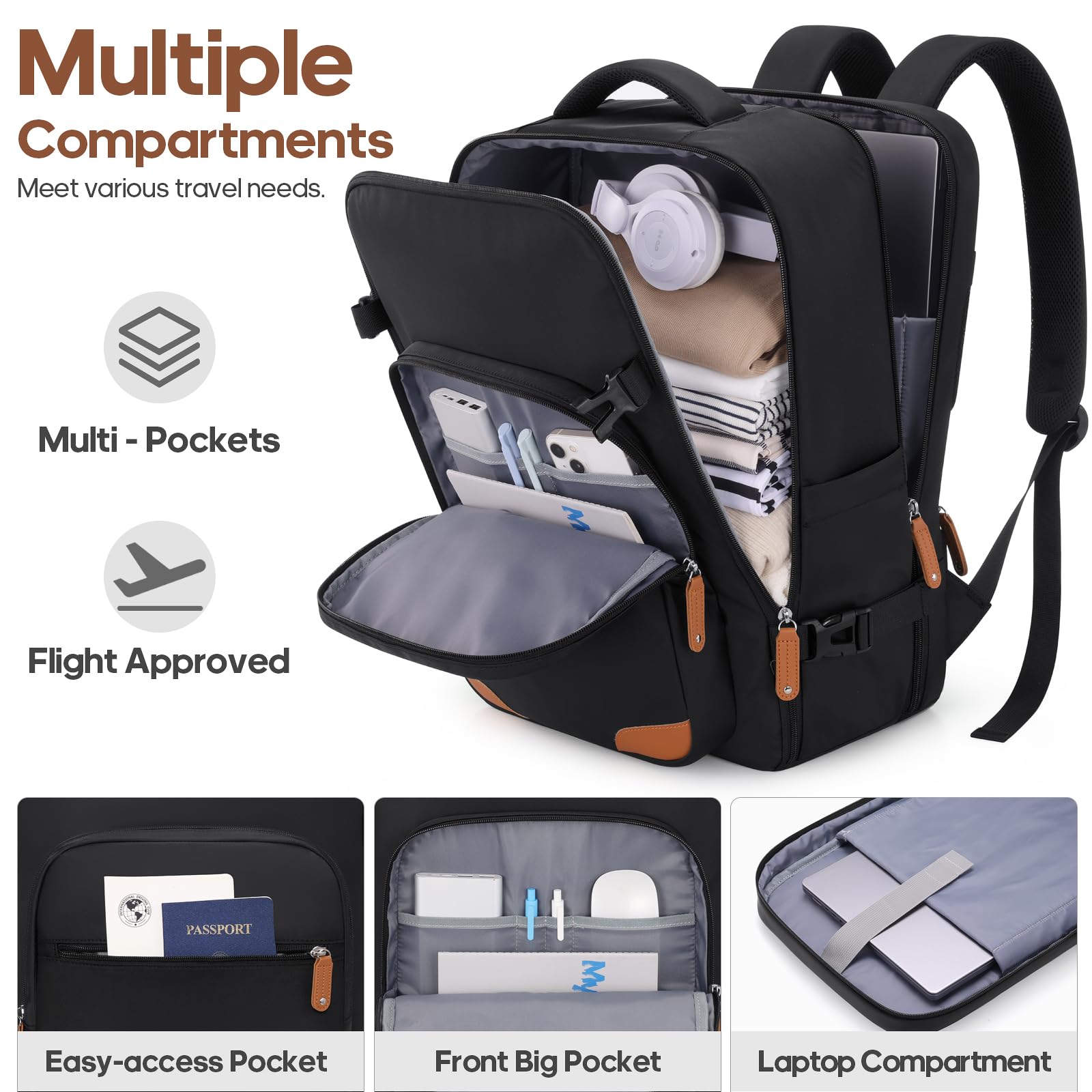 3-Piece Expandable Hardshell Luggage Set with Spinner Wheels & TSA Lock - 20in Carry-On Suitcase + Travel Backpack for Women | Perfect for Business Trips, Vacations & Air Travel