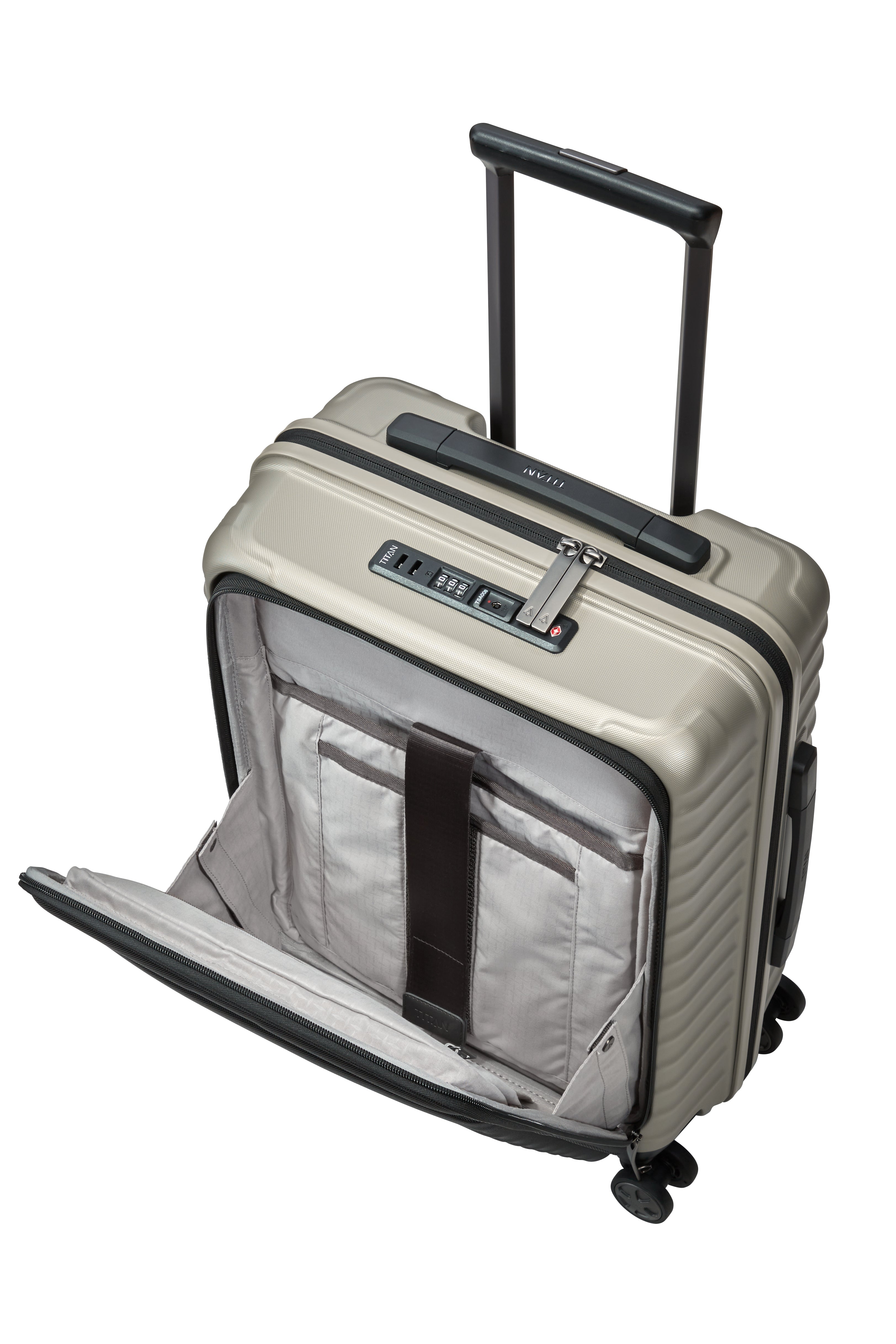 Titan LITRON Trolley S Carry On Luggage with Front Pocket - Lightweight Spinner Suitcase for Air Travel, Business Trips & Weekend Getaways