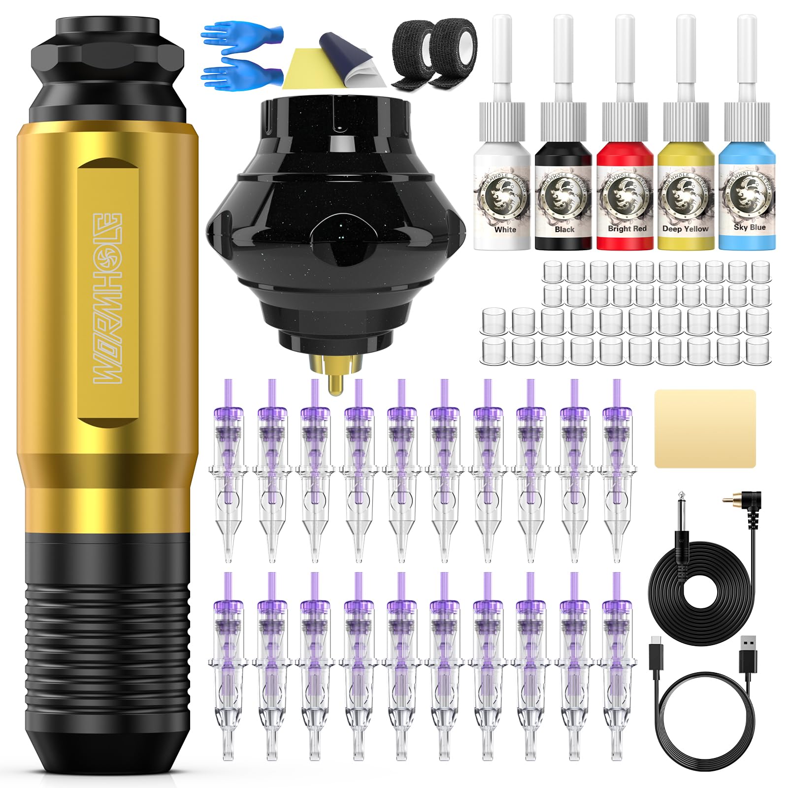 Professional Wireless Tattoo Kit for Beginners - Rotary Tattoo Machine, Tattoo Pen & Gun Kit with Rechargeable Battery | Perfect for Home Tattoo Practice, Professional Studio Work & DIY Body Art (WTK178)