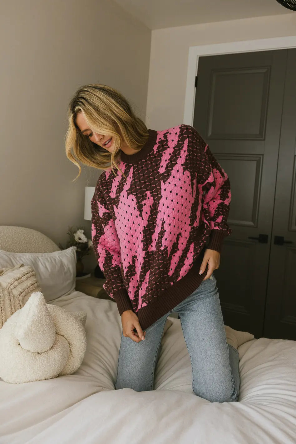 Felicity Abstract Pink Sweater for Women | Soft & Stylish Knit Pullover | Perfect for Casual Outfits & Cozy Winter Wear