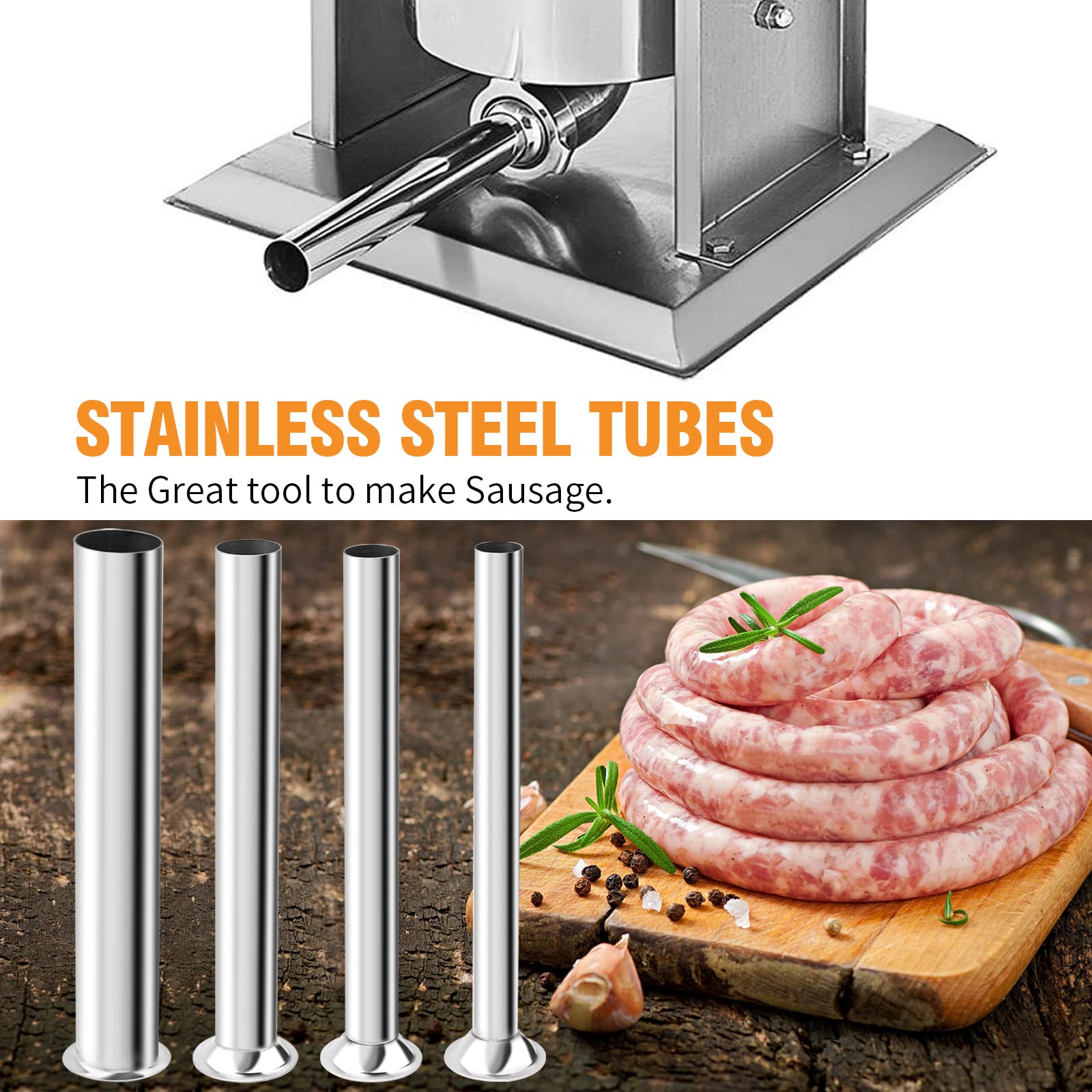 Premium Stainless Steel Sausage Stuffing Tubes Set - 4 Sizes Meat Grinder Attachment for LEM 606, 606SS, 1606, 1606SS - Durable Sausage Stuffer Funnel Replacement for Home Kitchen & Commercial Use - Perfect for Making Homemade Sausages, Jerky & Ground Meat