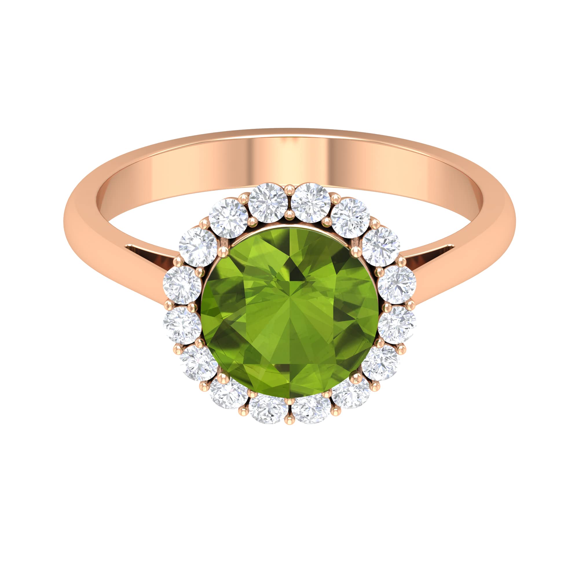 8MM Round Peridot Solitaire Ring - 2.50CT Genuine Peridot with Moissanite Halo - 14K Solid Gold Engagement Ring for Women - Perfect for Anniversary, Proposal & Special Occasions