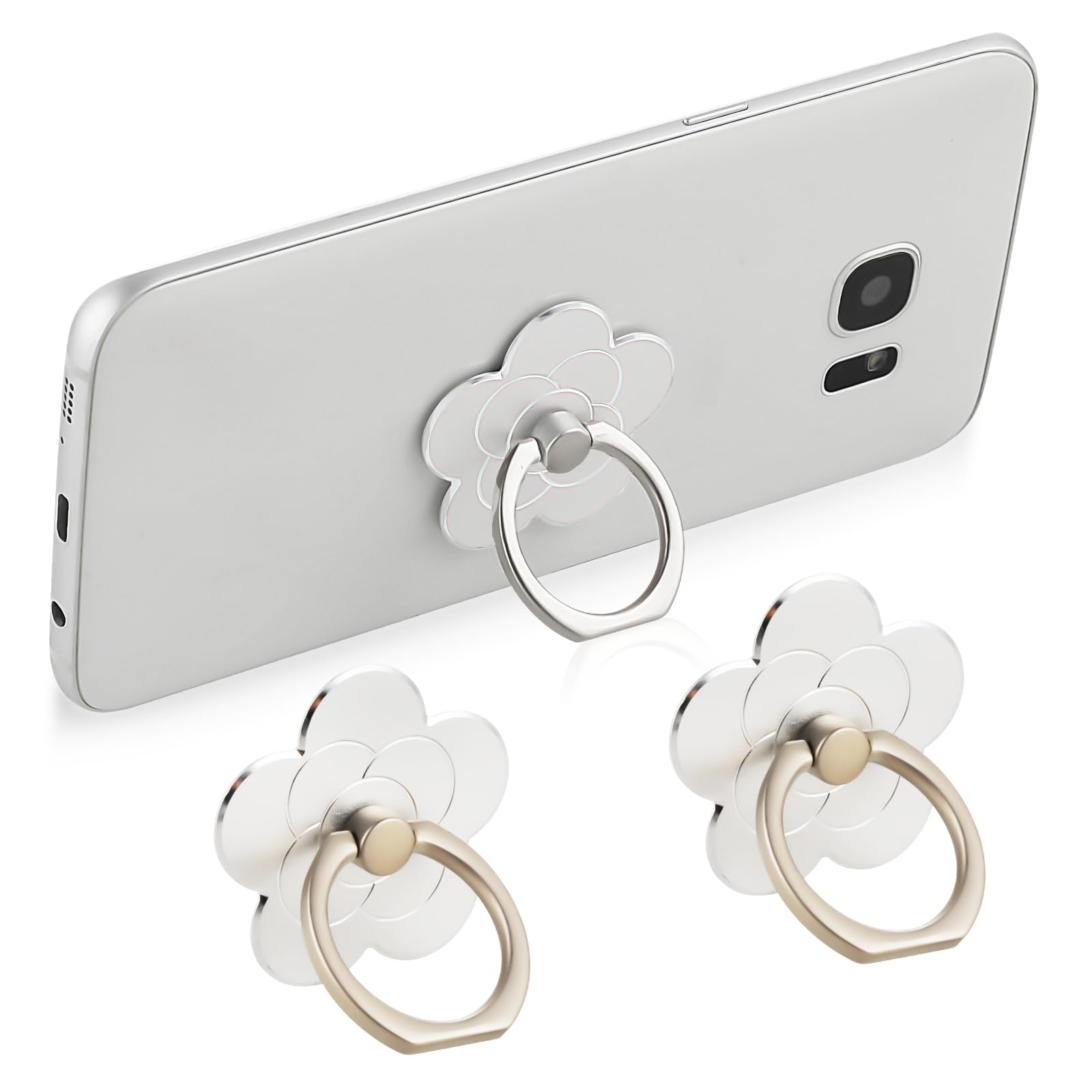 Sibba 2 Pack Flower-Shaped Metal Phone Ring Holder - Universal Phone Grip Stand for iPhone, Samsung & All Smartphones (Silver) - Perfect for Hands-Free Viewing, Selfies & Secure Grip