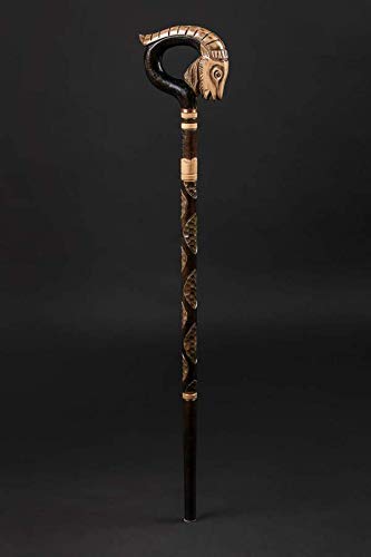 Hand Carved African Goat Wooden Walking Cane - Unique Horn Design Handmade Cane Stick - Perfect Gift for Hikers, Collectors & African Art Enthusiasts - Ideal for Outdoor Adventures, Home Decor & Cultural Displays