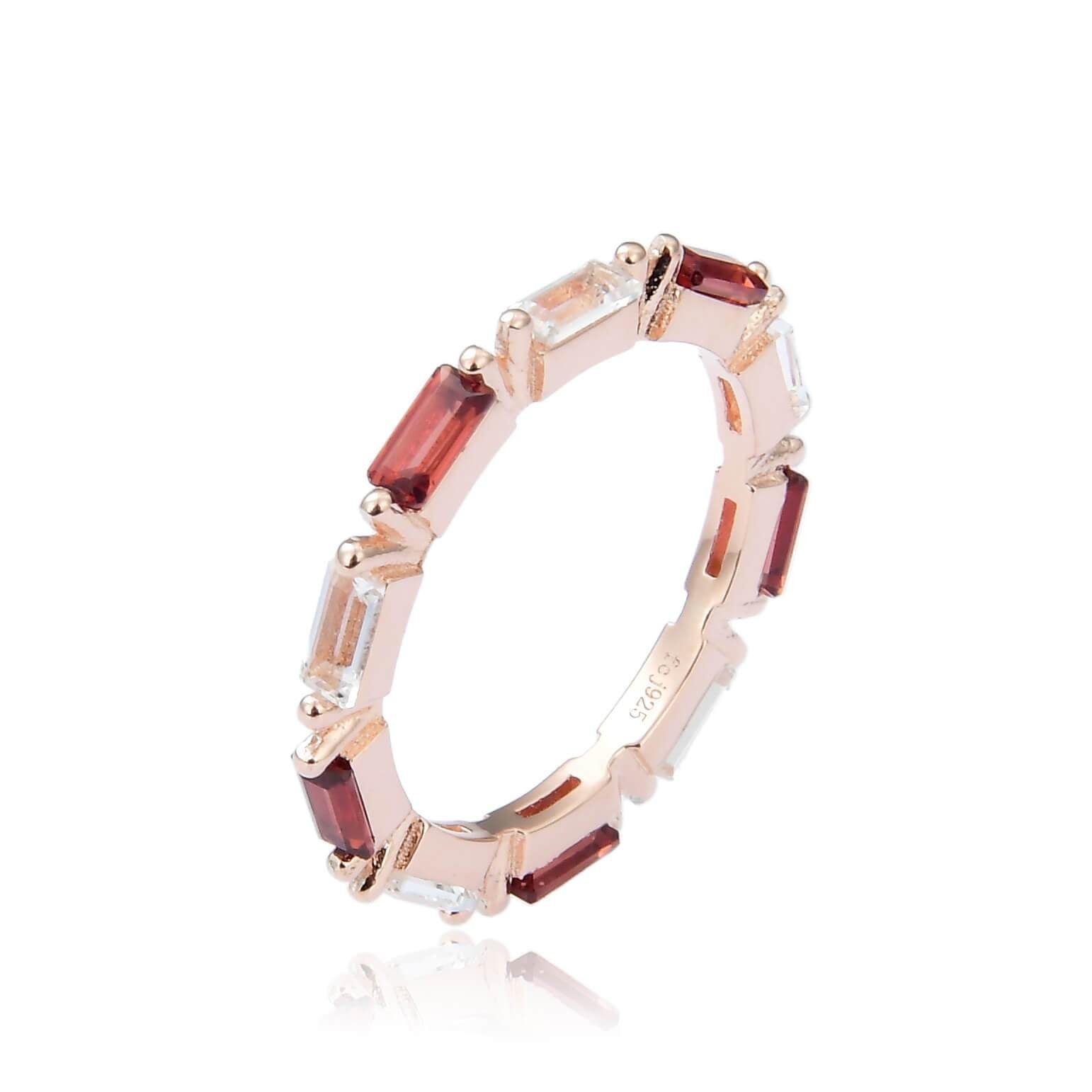 Gorgeous Garnet and White Topaz Eternity Ring for Women | Elegant Stackable Wedding Band | Perfect for Anniversaries, Valentine's Day & Special Occasions