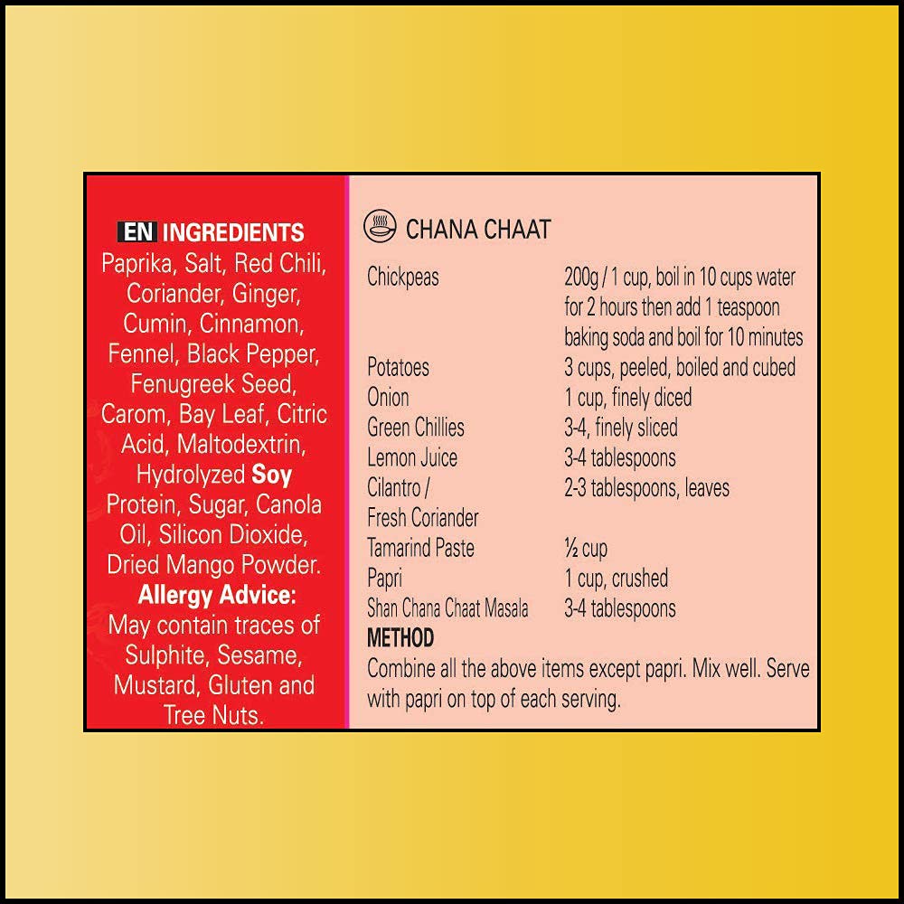 Shan Chana Chaat Seasoning Mix 1.76 oz (50g) - Authentic Indian Spice Powder for Chickpeas & Savory Snacks - Vegetarian Friendly - Airtight Packaging (Pack of 6) - Perfect for Parties, Picnics & Quick Snacks