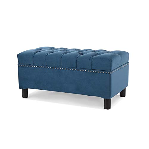 Tufted Storage Bench in Satin Teal - Entryway & Bedroom Organizer
