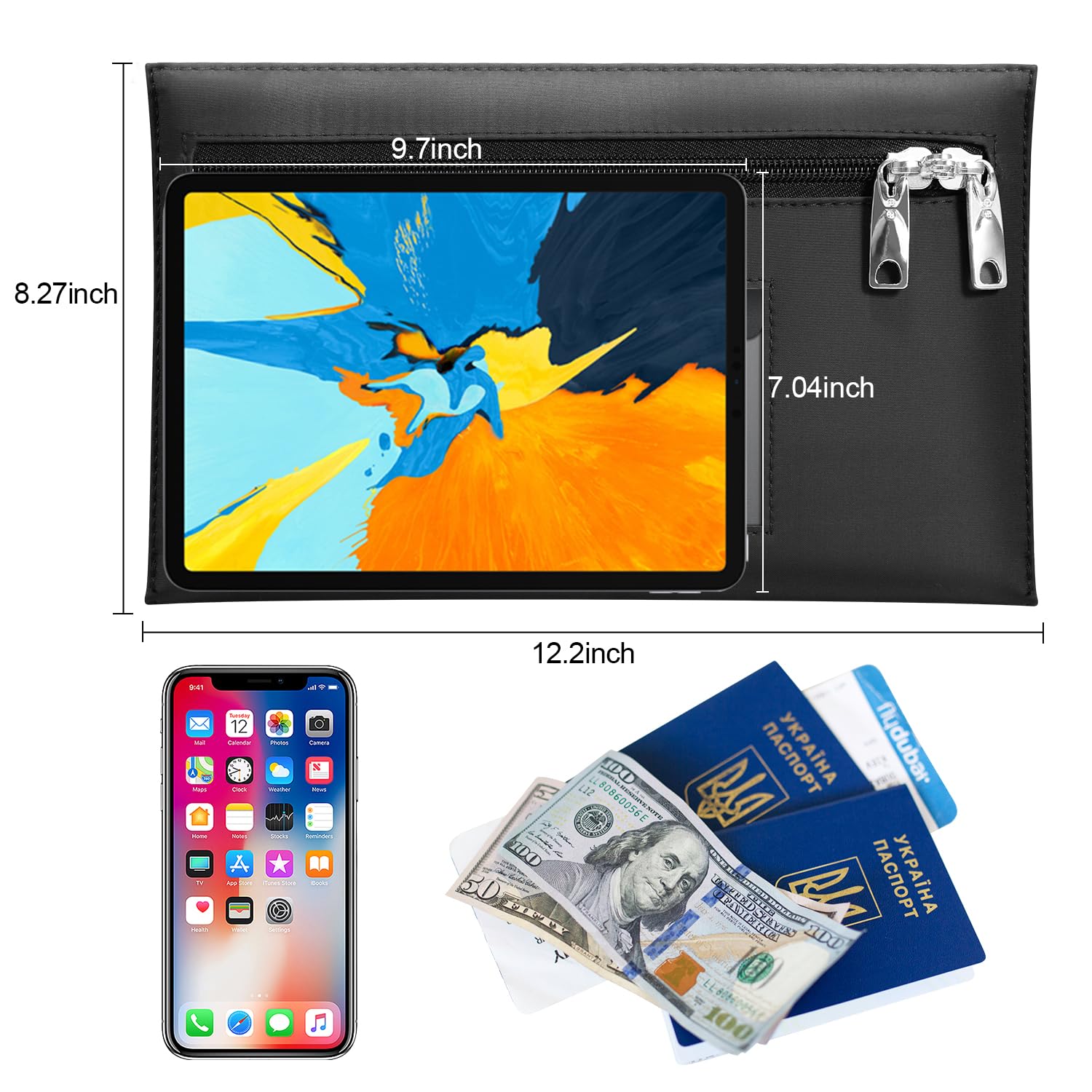 Secure Lockable Money Bag 12.2x8.2 Inches - Heavy Duty Zippered Bank Deposit Bag with Dual Zipper & Safe Lock - Cash Deposit Bag for Businesses, Retail Stores & ATM Use (Black, Medium)