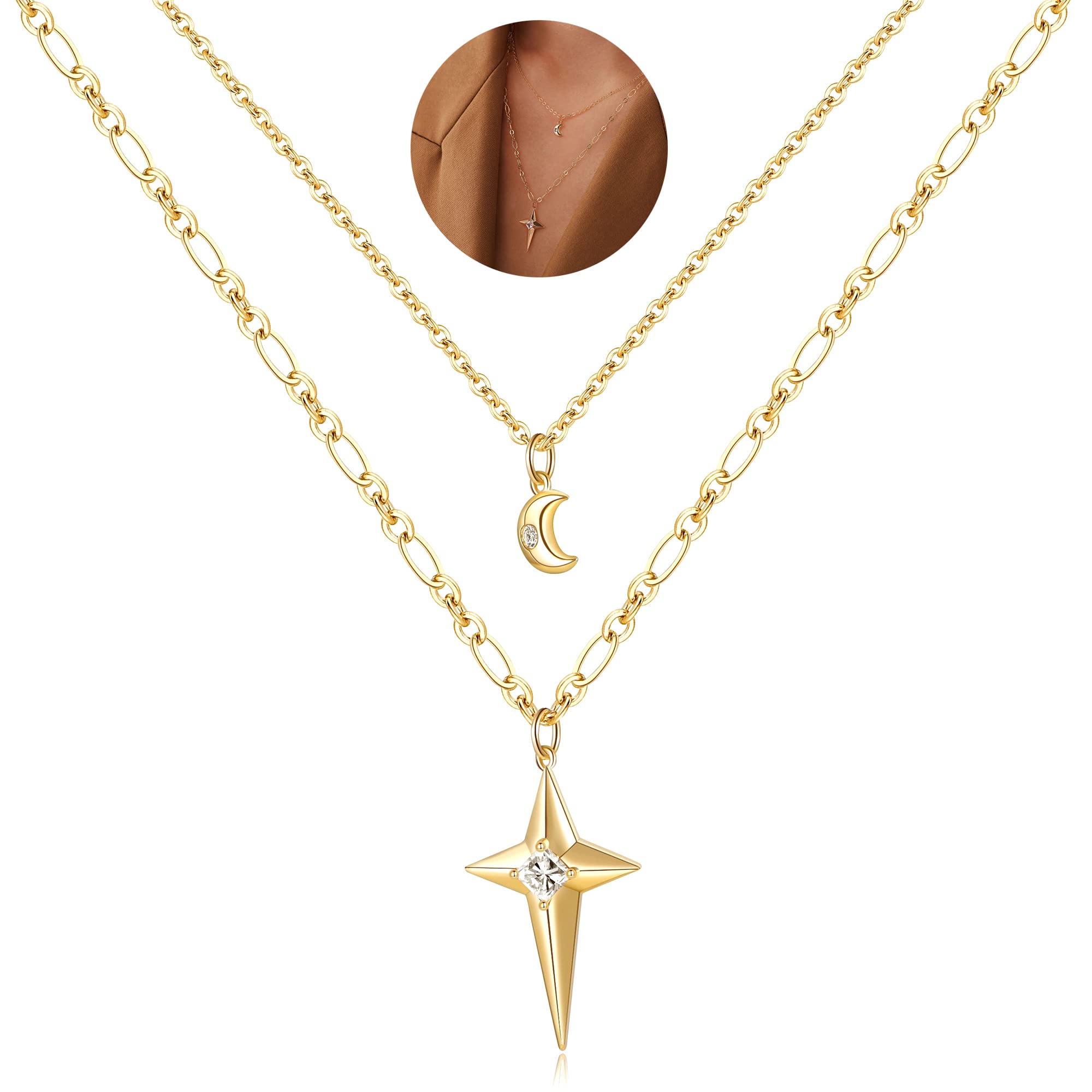 MJartoria Sunflower Crystal Pendant Necklace - Double Layer Choker with Sun & Moon Charms, BFF Jewelry Gift for Women & Girls | Perfect for Casual Wear, Parties & Special Occasions