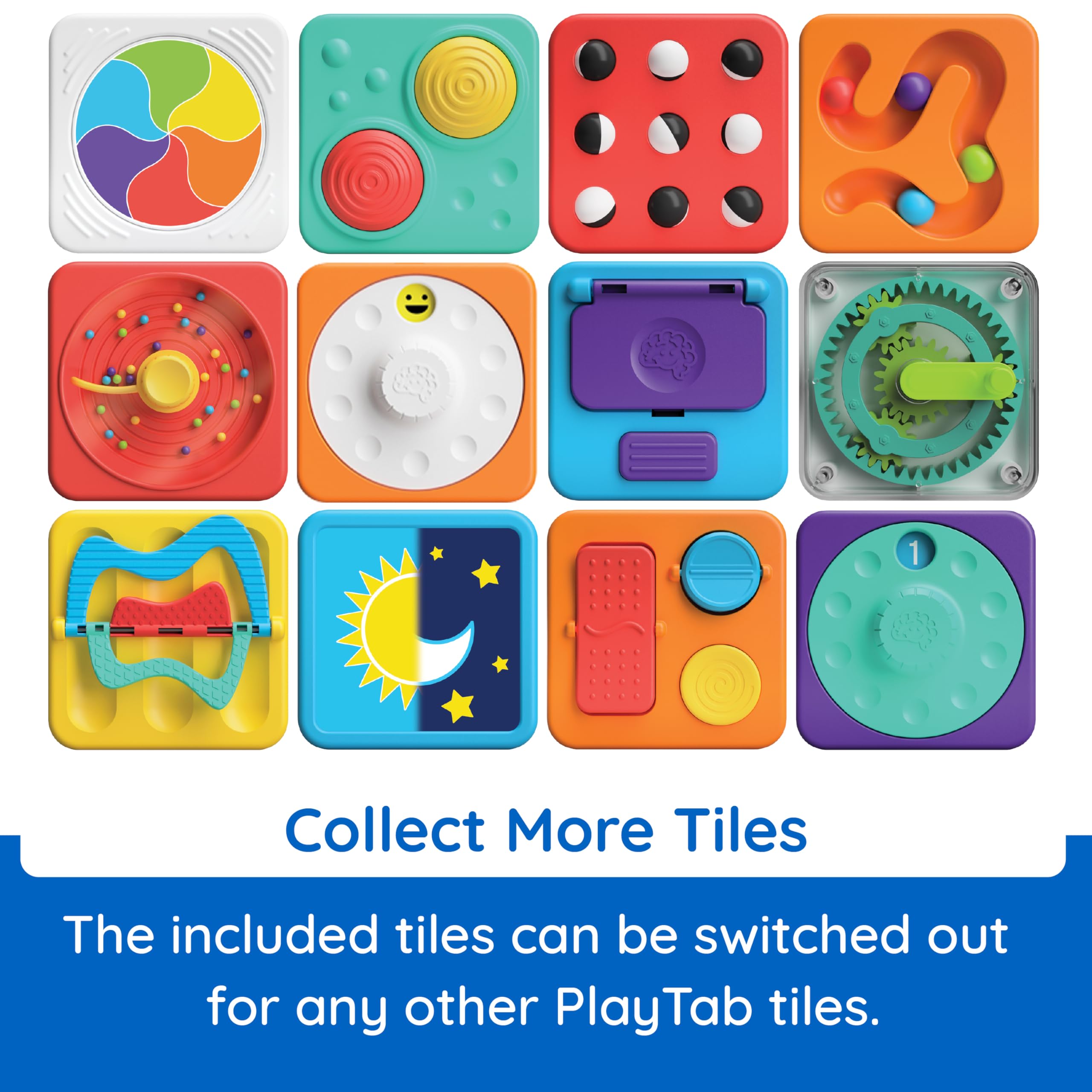Fat Brain Toys PlayTab Essentials - Modular Sensory Activity Board for Babies & Toddlers 12+ Months | Montessori Learning Toy for Fine Motor Skills & Sensory Development | Perfect for Daycare, Home Play & Travel
