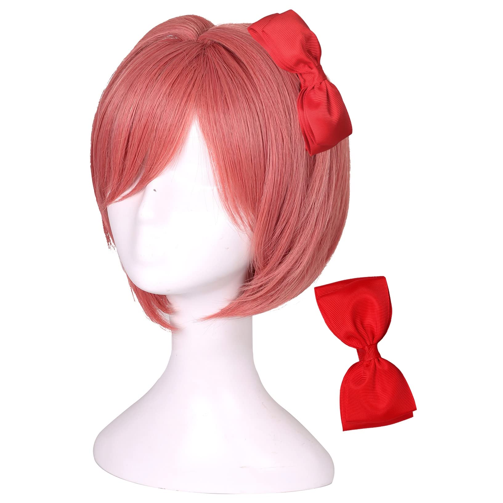 Coral Short Cosplay Wig with Bowknot for Women & Girls - Perfect for Halloween, Cosplay, Parties, and Costume Events